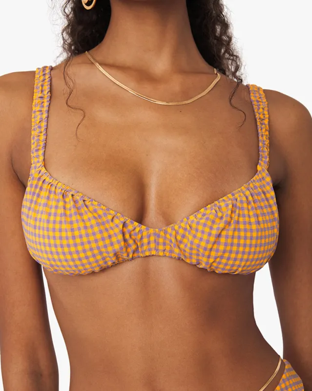Scrunchie Neon Seersucker Bikini Top sold by WeWoreWhat