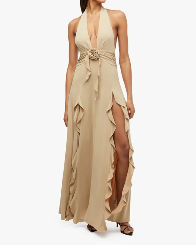 Halter Ruffle Maxi Dress sold by WeWoreWhat