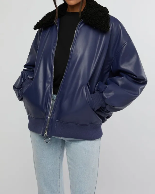Faux Sherpa Collar Bomber Jacket sold by WeWoreWhat