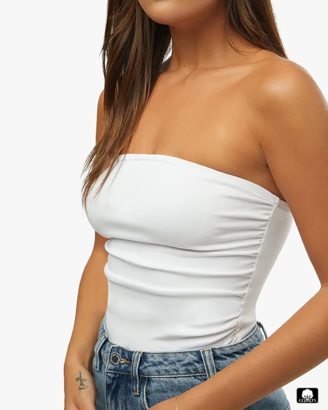 Ruched Strapless Bodysuit sold by WeWoreWhat