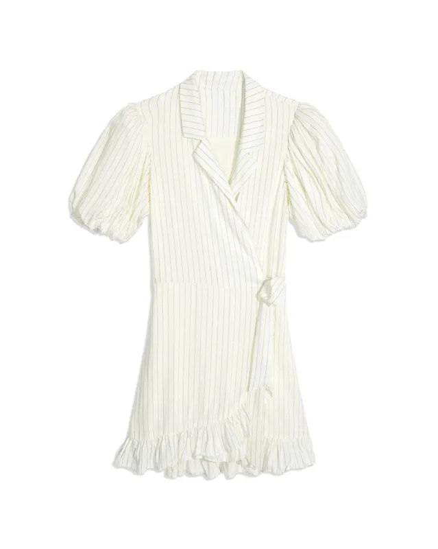 Puff Sleeve Pin Stripe Wrap Dress sold by WeWoreWhat
