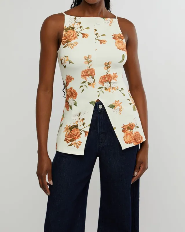 High Neck Fly Away Neutral Floral Top sold by WeWoreWhat