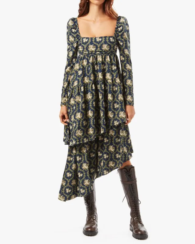 Puff Sleeve Victorian Floral Asymmetrical Tiered Dress sold by WeWoreWhat