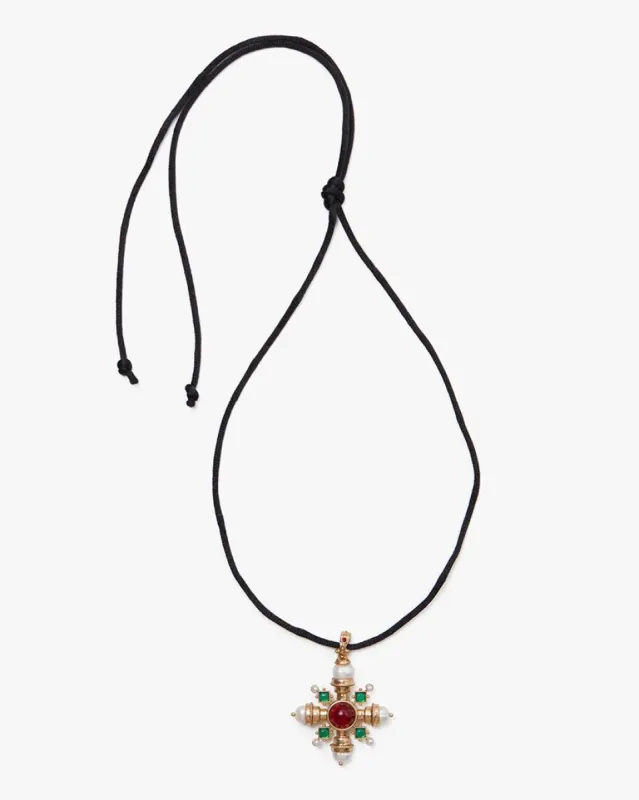 Vintage Gold Jewel Pendant Necklace On Black Cord sold by WeWoreWhat
