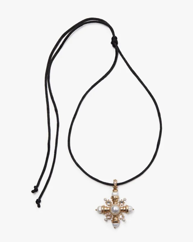 Vintage Gold Pearl Pendant Necklace On Black Cord sold by WeWoreWhat