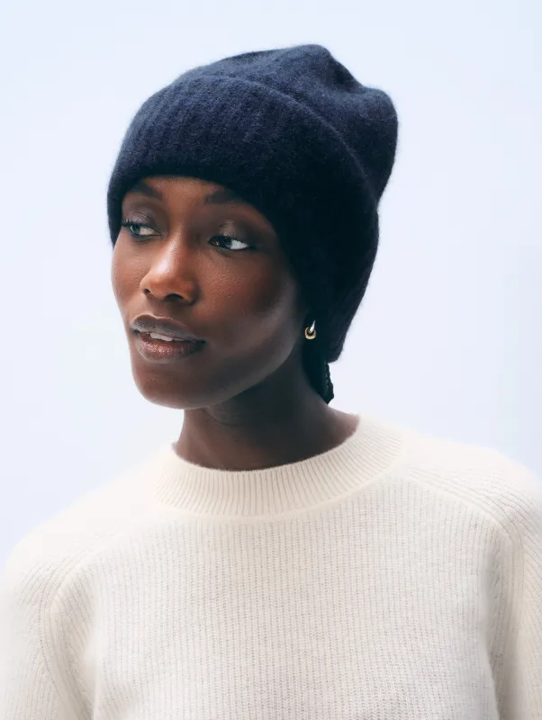 Cashmere Luxe Ribbed Beanie | Deep Navy sold by White + Warren