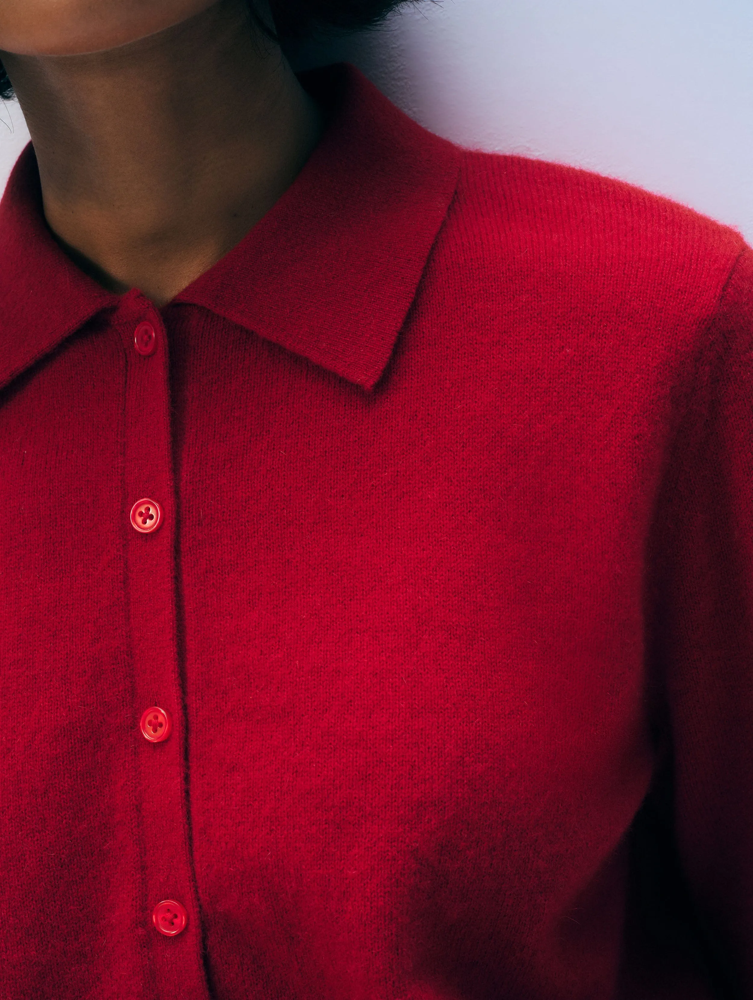 Cashmere Collared Cardigan | Deep Crimson sold by White + Warren product image thumbnail 3