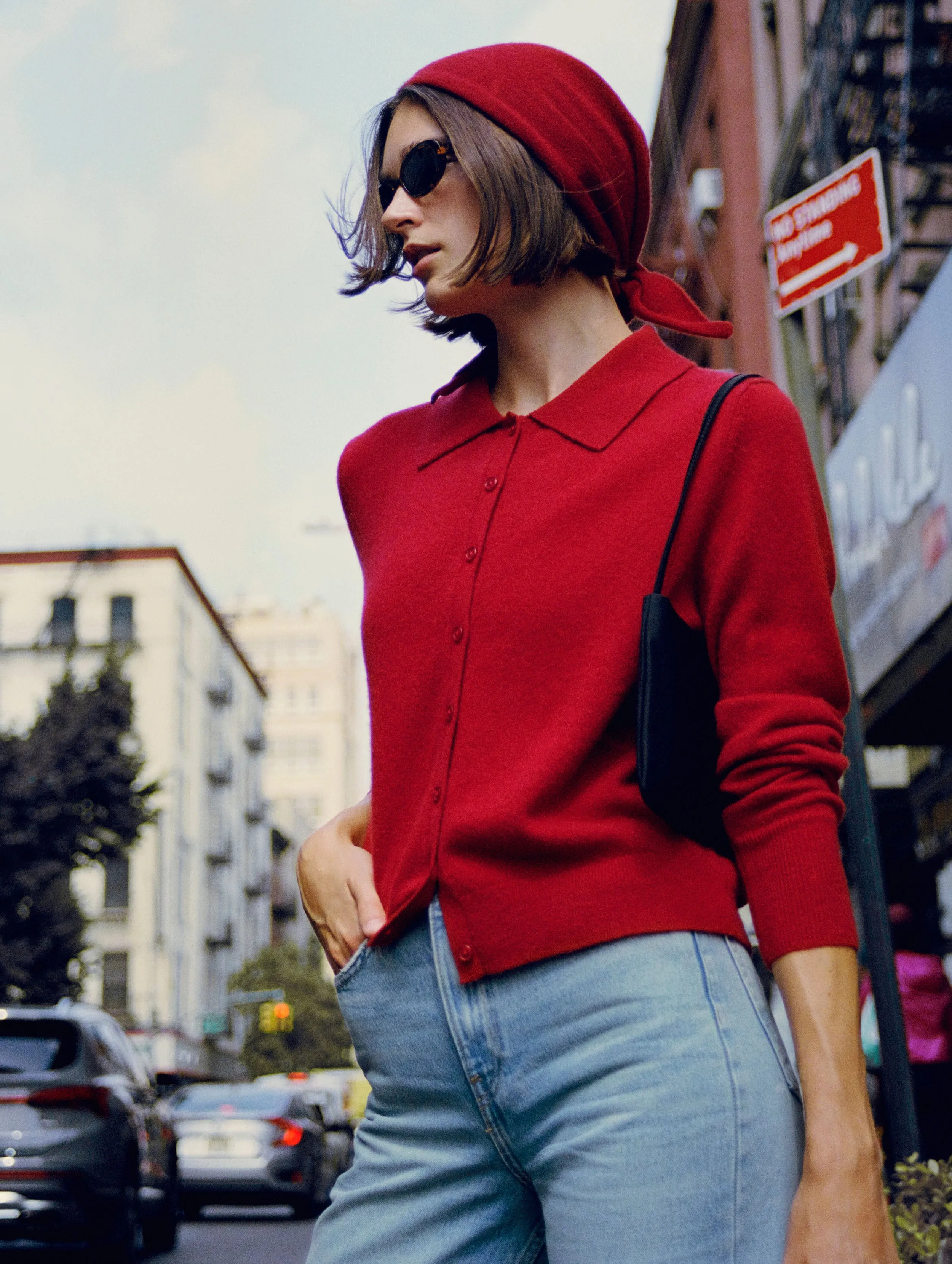 Cashmere Collared Cardigan | Deep Crimson sold by White + Warren product image thumbnail 2