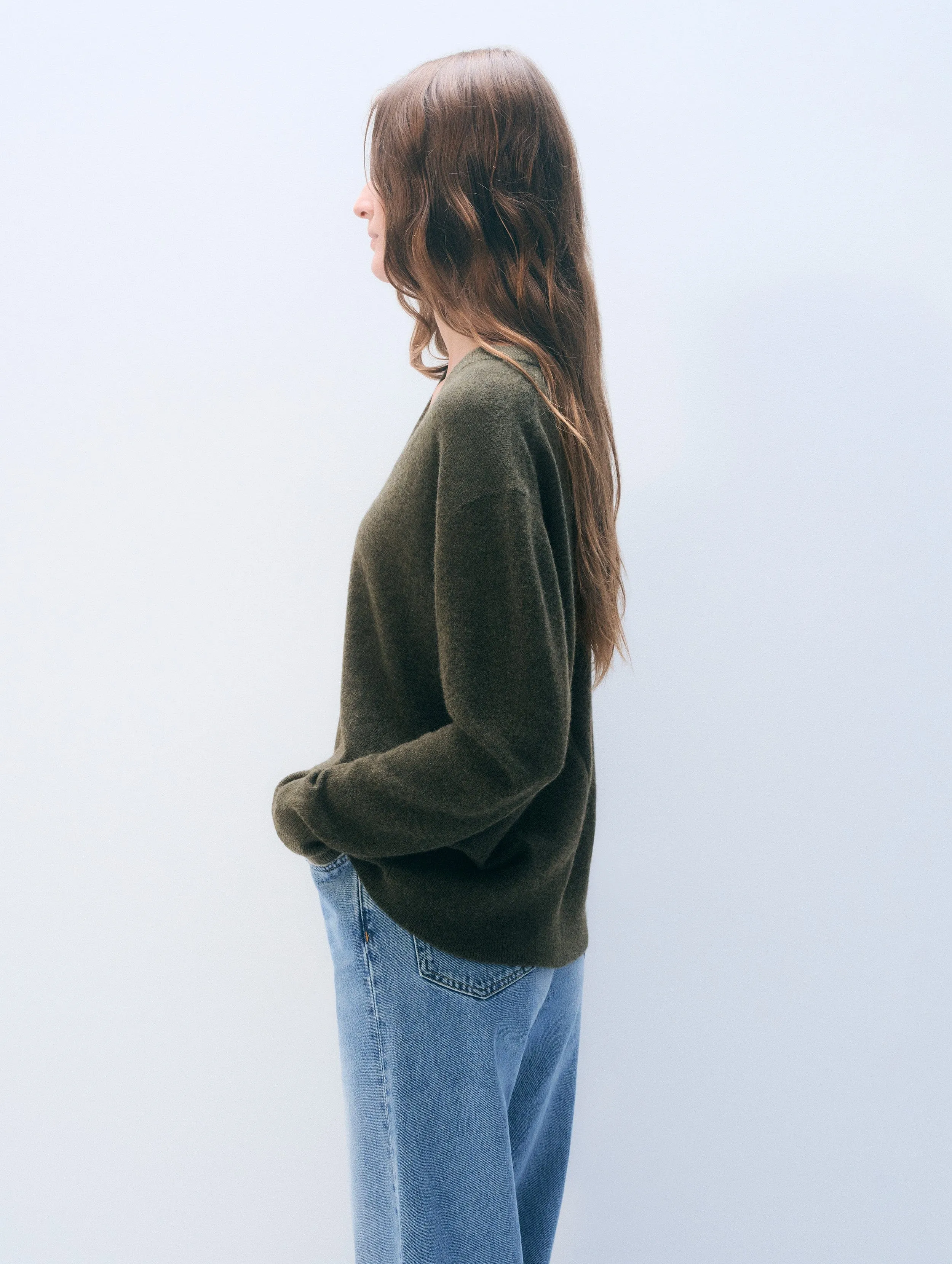 Cashmere V Neck | Thyme Heather sold by White + Warren product image thumbnail 3