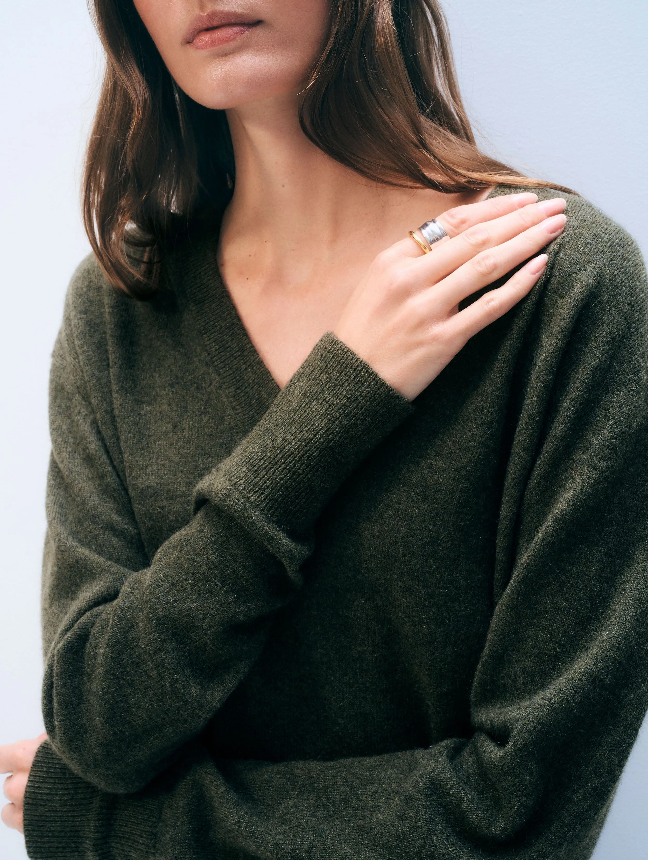 Cashmere V Neck | Thyme Heather sold by White + Warren product image thumbnail 2