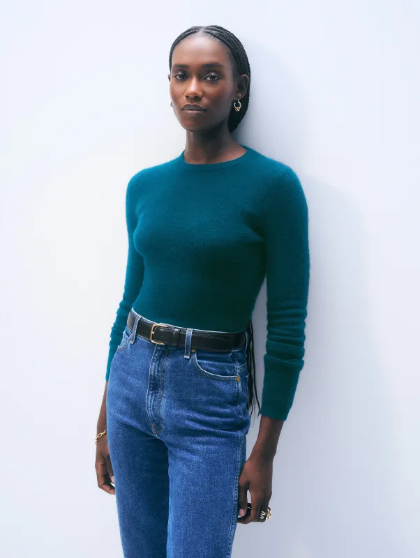 Cashmere Slim Stretch Crewneck | Deepwater Teal sold by White + Warren