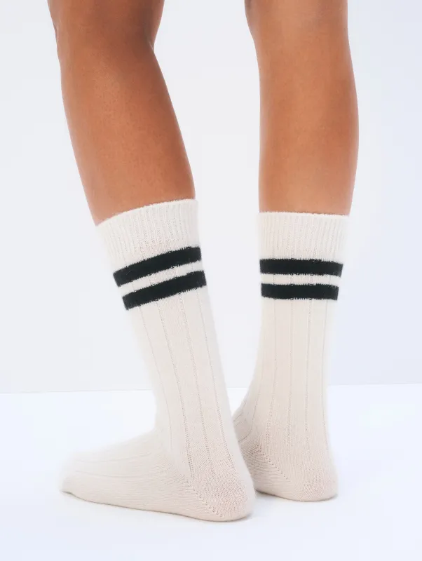 Cashmere Ribbed Socks | Soft White/Black sold by White + Warren