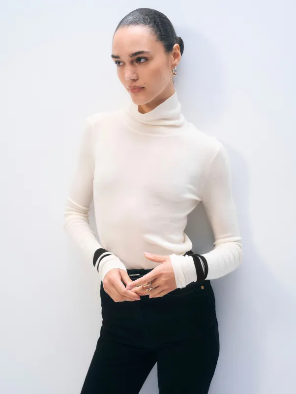 Superfine Merino Fitted Turtleneck | Cream/Black sold by White + Warren