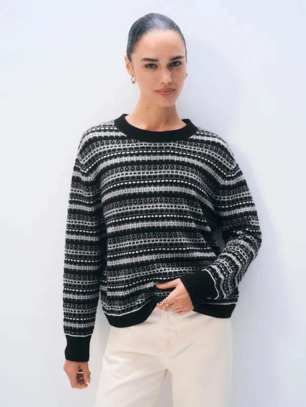 Cashmere Fair Isle Crewneck | Black Combo sold by White + Warren