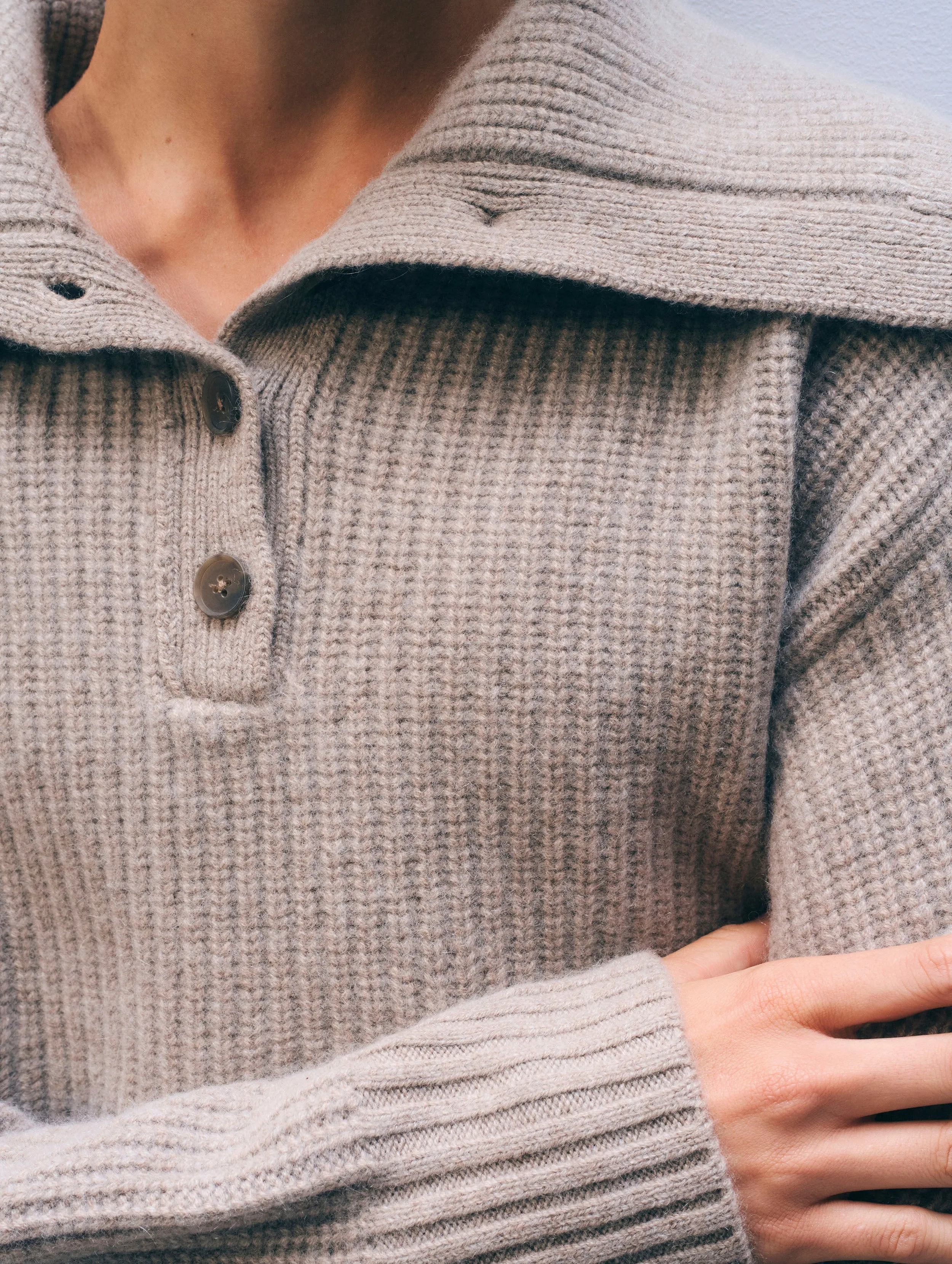 Cashmere Blend Collared Henley | Misty Brown Heather sold by White + Warren product image thumbnail 2