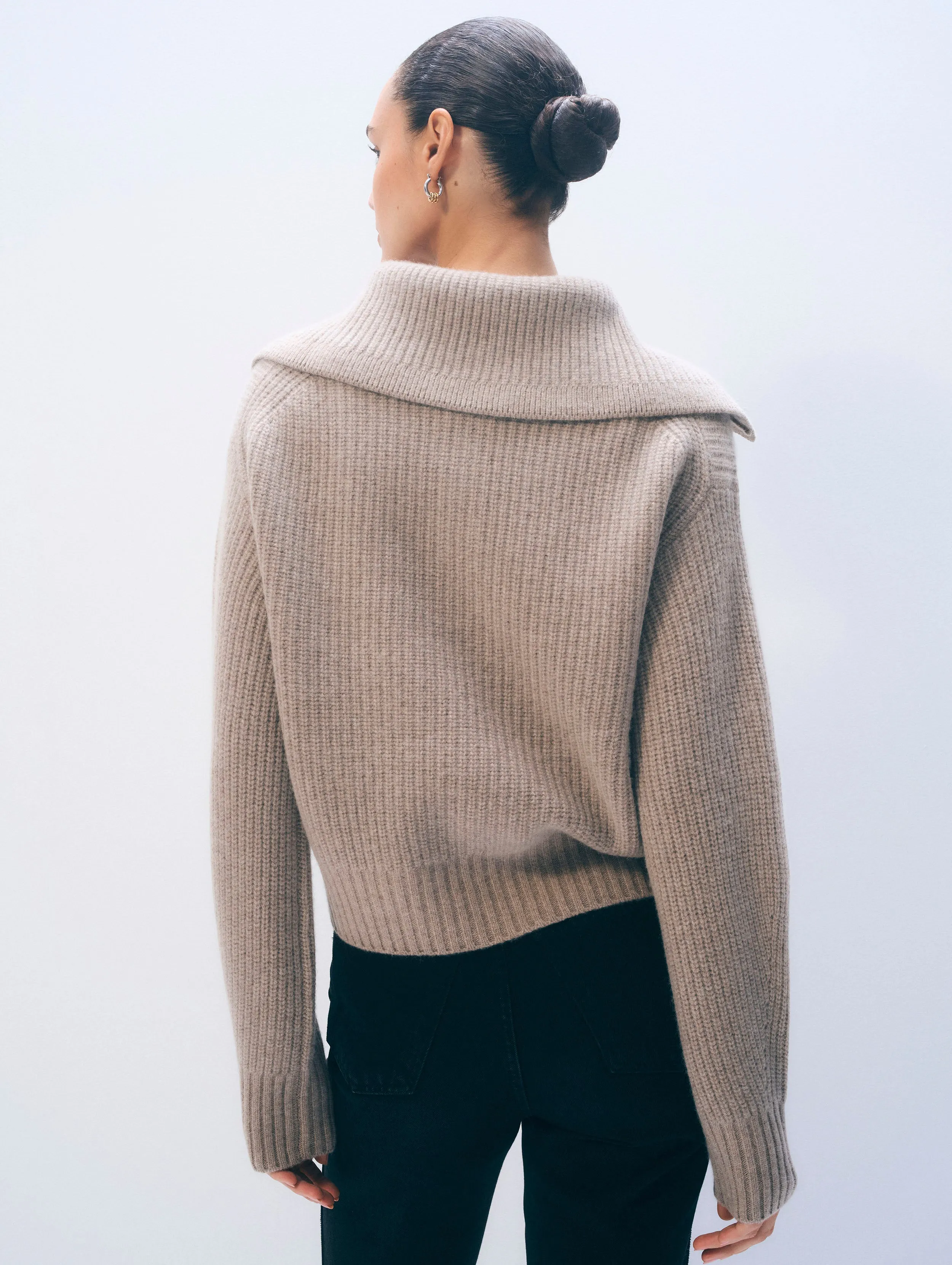 Cashmere Blend Collared Henley | Misty Brown Heather sold by White + Warren product image thumbnail 3