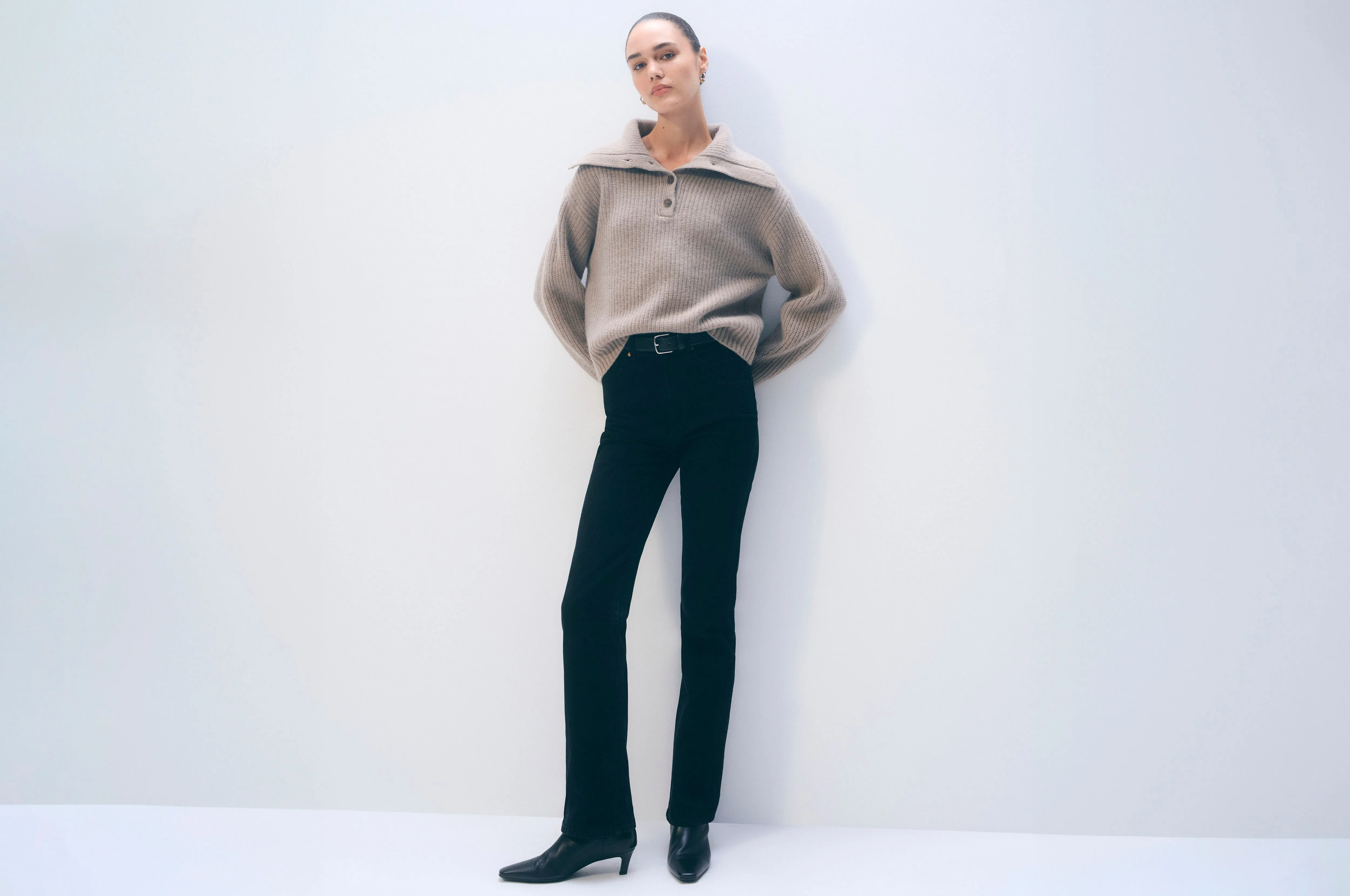Cashmere Blend Collared Henley | Misty Brown Heather sold by White + Warren product image thumbnail 5