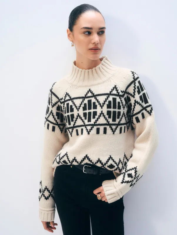 Merino Fair Isle Standneck | Ivory Combo sold by White + Warren