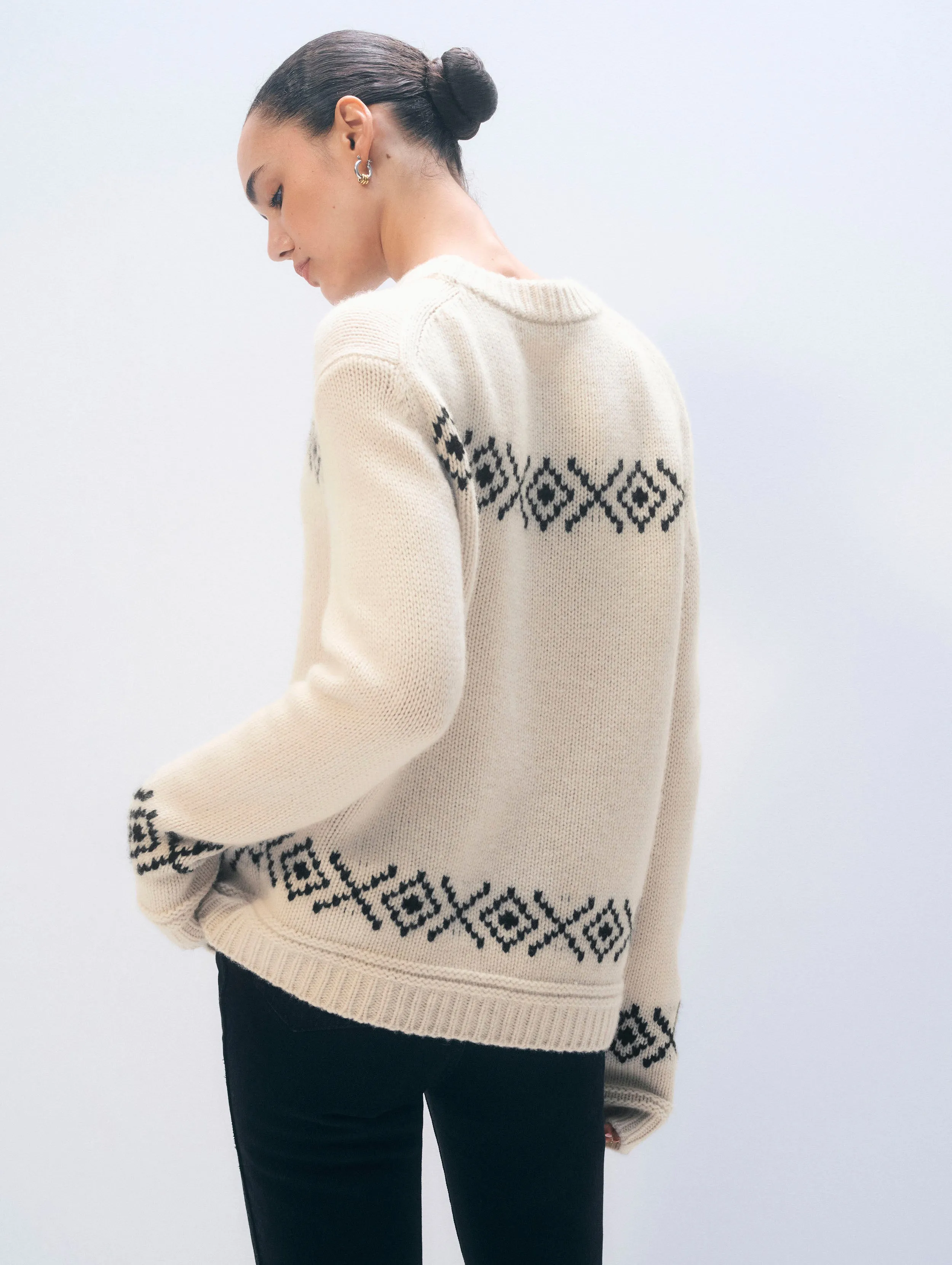 Cashmere Blend Ski Crewneck | Ivory/Black sold by White + Warren product image thumbnail 3