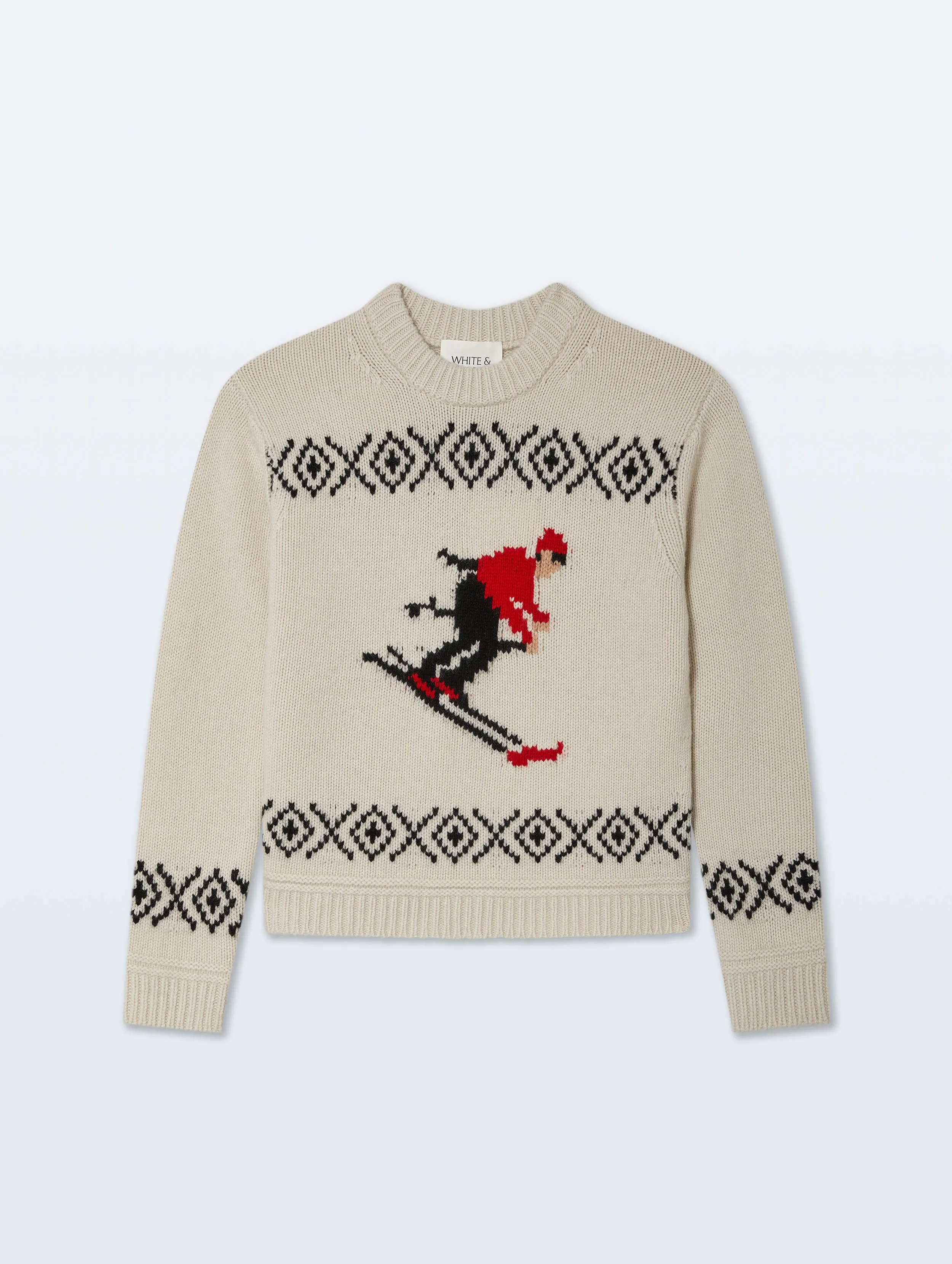 Cashmere Blend Ski Crewneck | Ivory/Black sold by White + Warren product image thumbnail 4