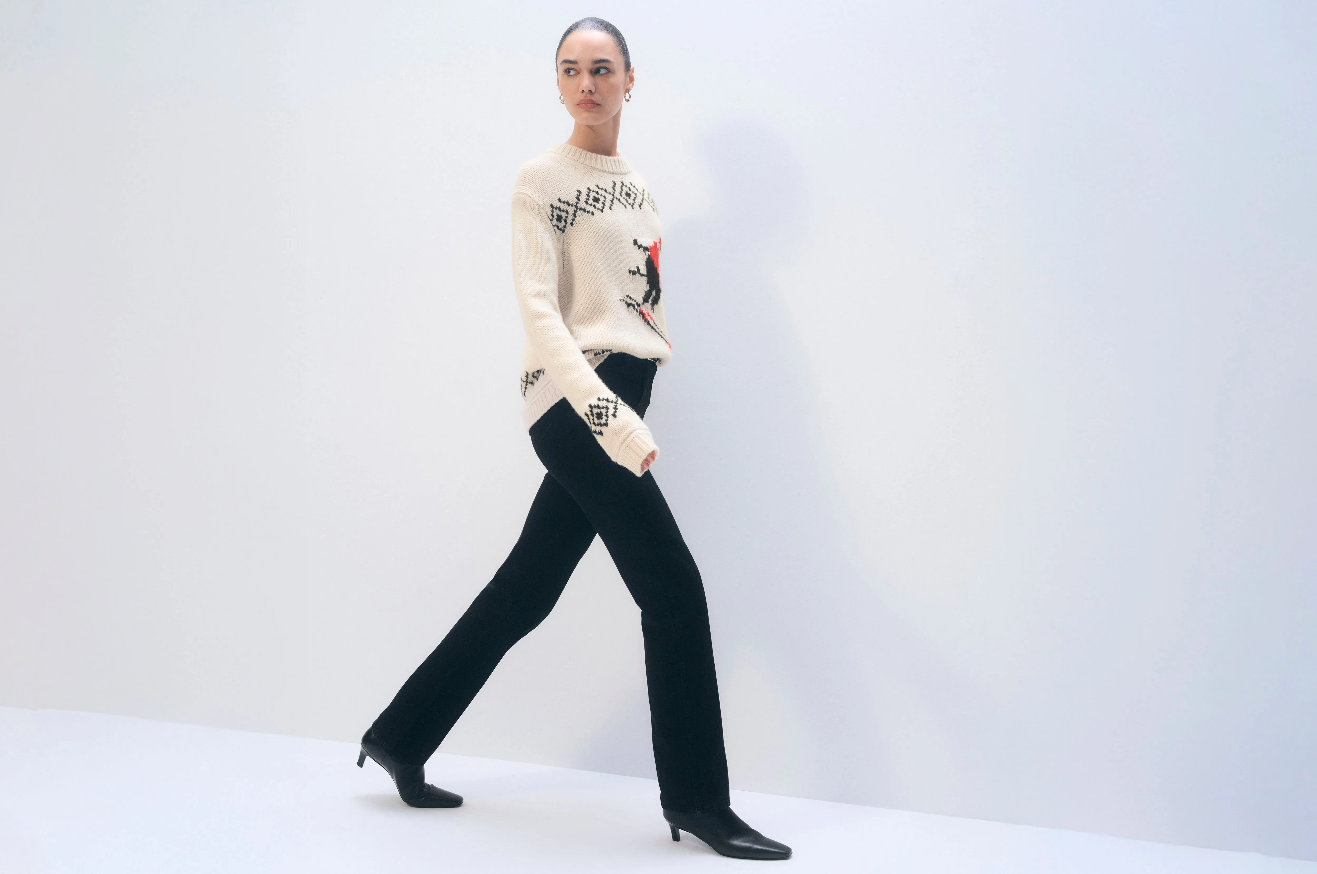 Cashmere Blend Ski Crewneck | Ivory/Black sold by White + Warren product image thumbnail 5