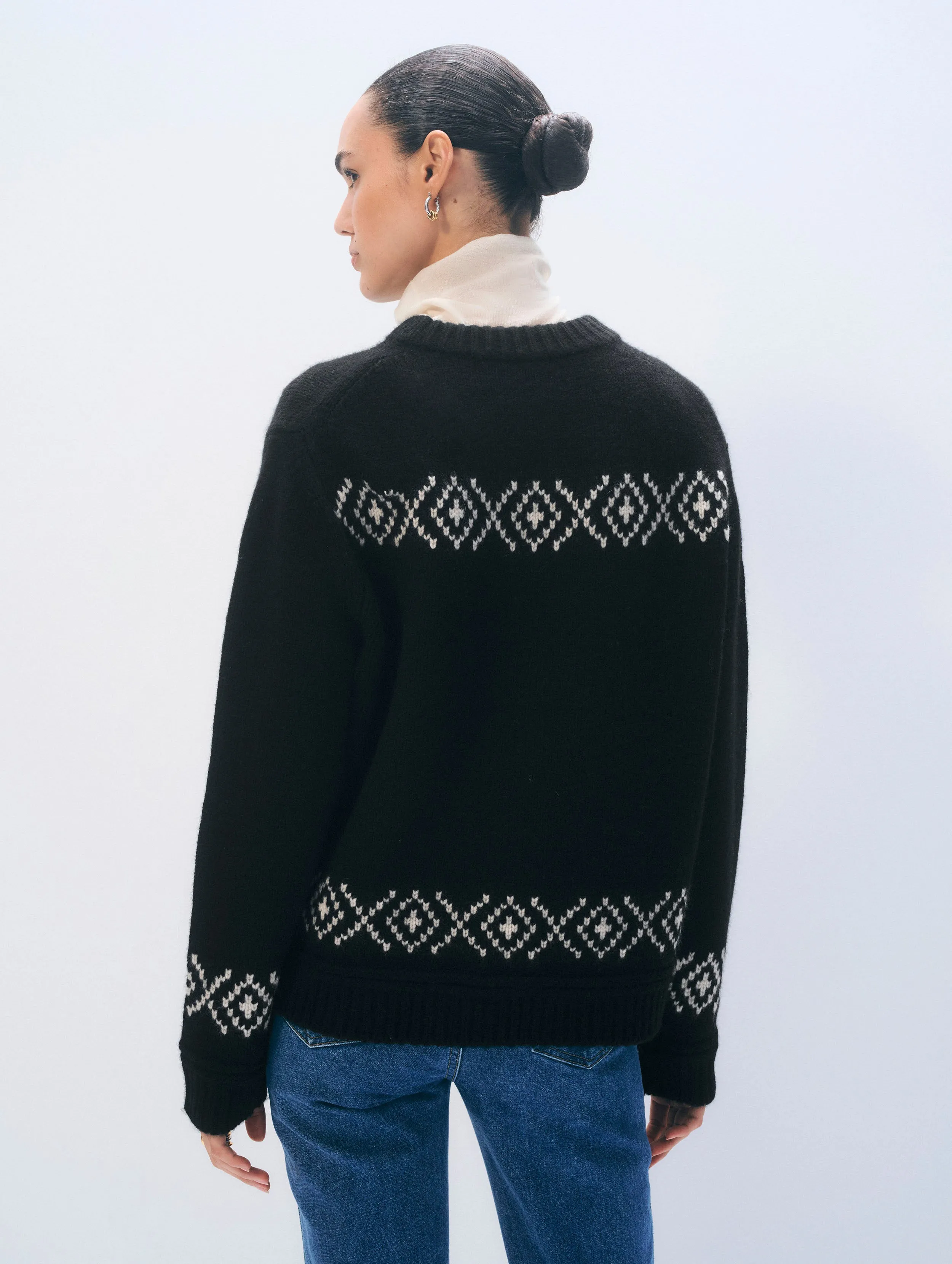 Cashmere Blend Ski Crewneck | Black/Ivory sold by White + Warren product image thumbnail 3