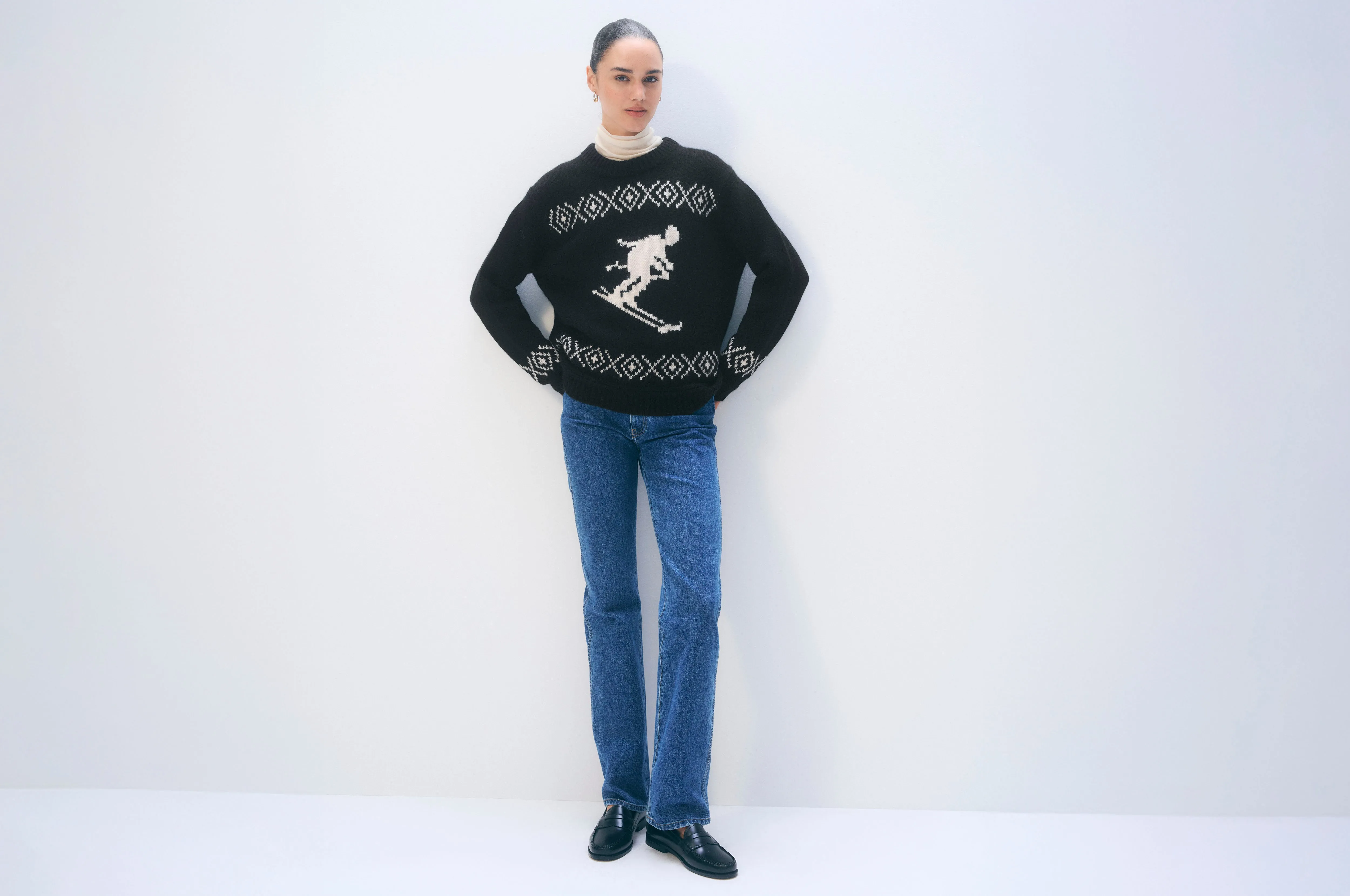 Cashmere Blend Ski Crewneck | Black/Ivory sold by White + Warren product image thumbnail 5