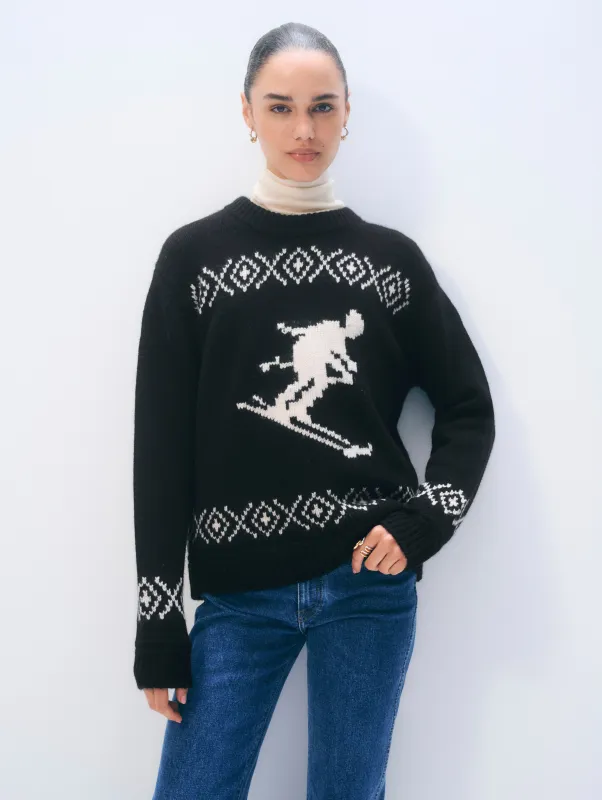 Cashmere Blend Ski Crewneck | Black/Ivory sold by White + Warren
