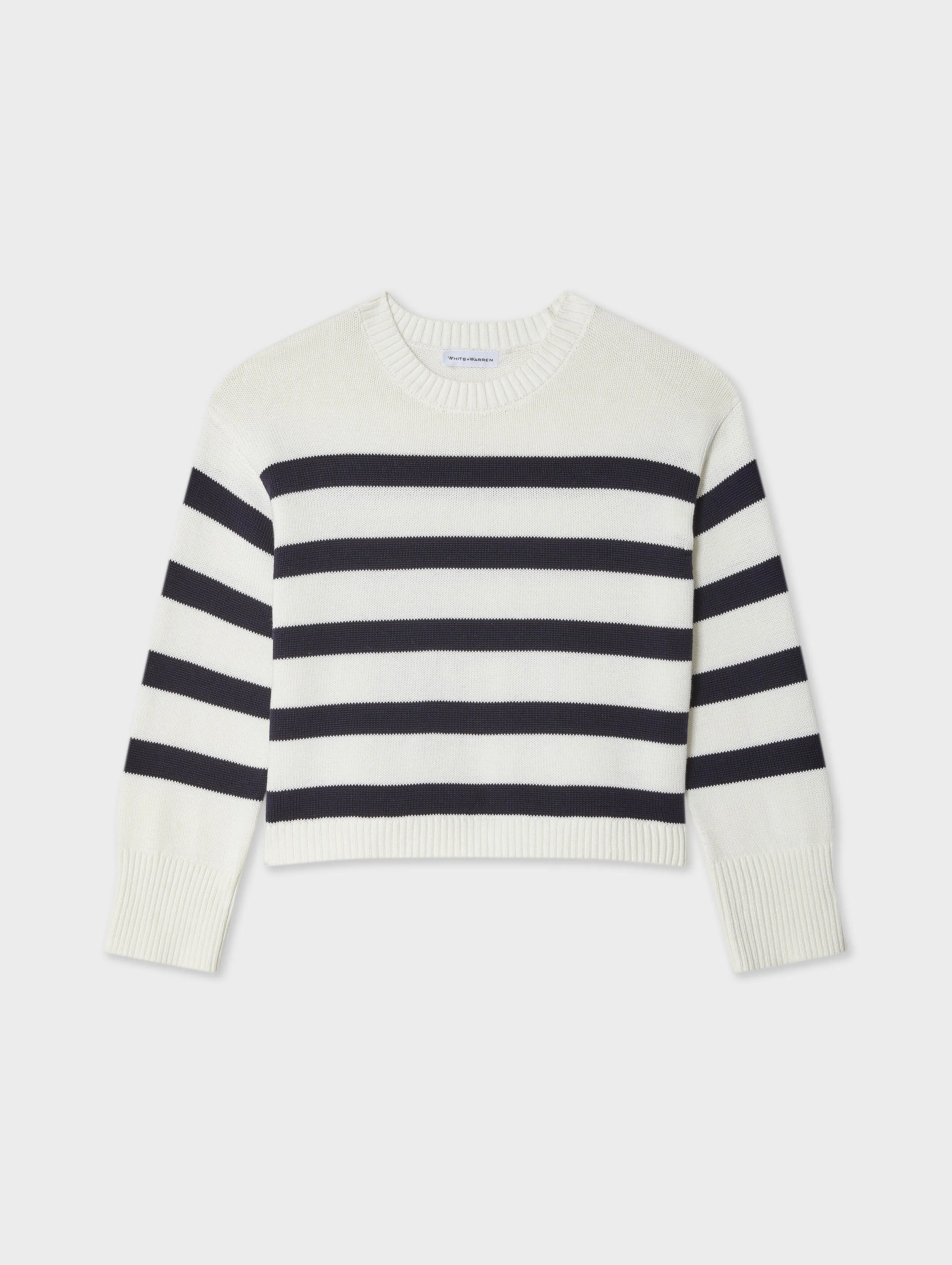 Cotton Easy Crewneck | Ivory/Navy sold by White + Warren