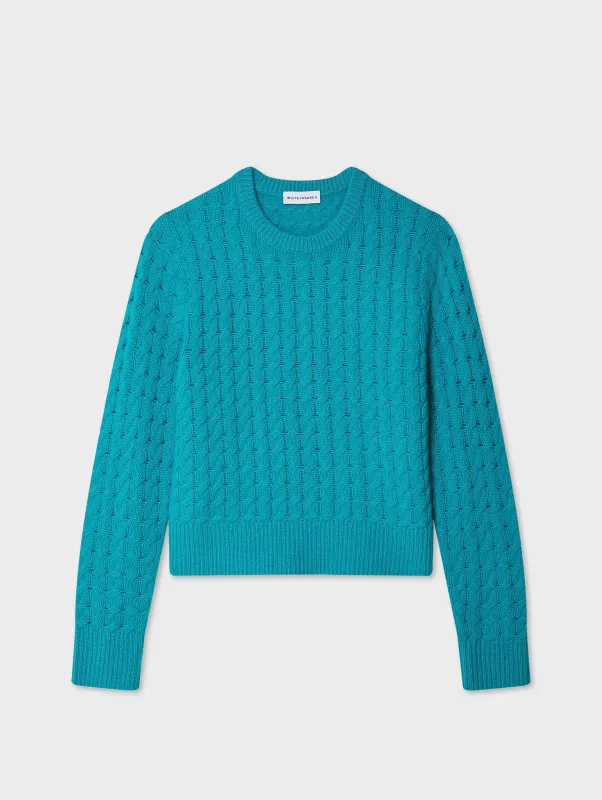 Cashmere Cable Crewneck | Turquoise Sea sold by White + Warren