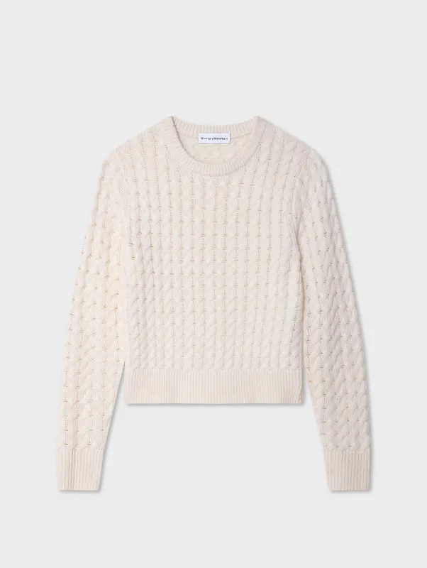 Cashmere Cable Crewneck | Soft White sold by White + Warren