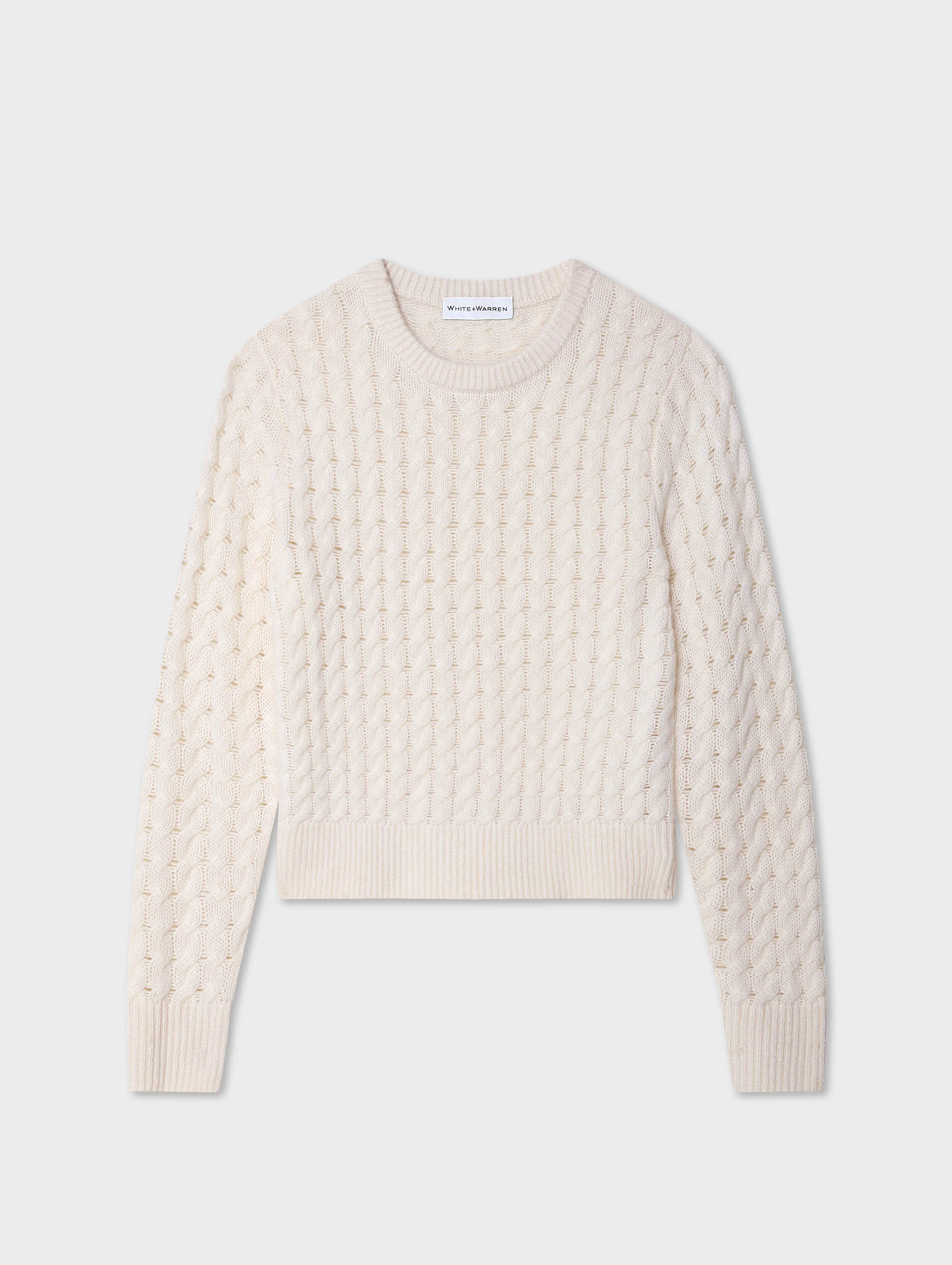 Cashmere Cable Crewneck | Soft White sold by White + Warren
