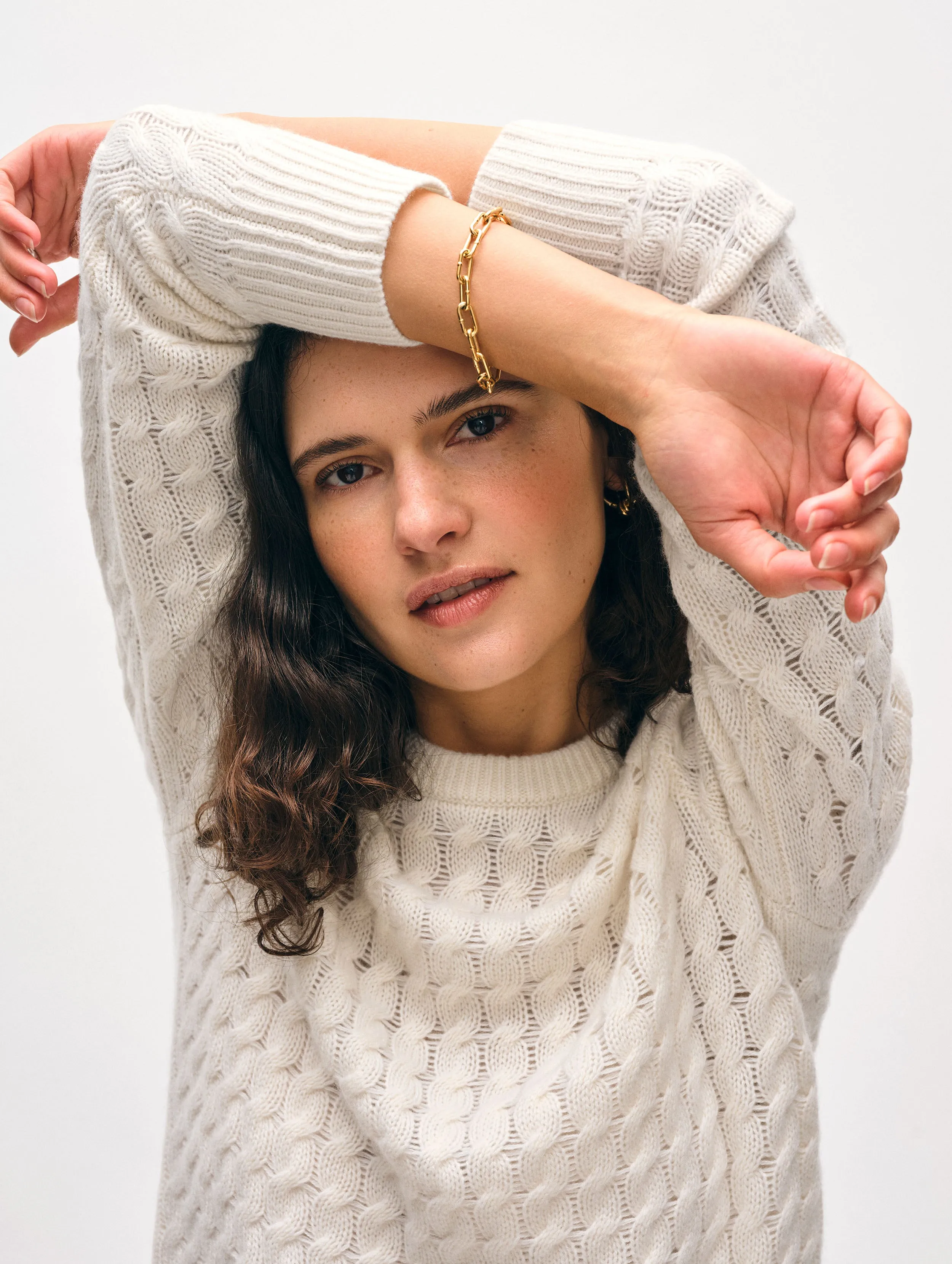 Cashmere Cable Crewneck | Soft White sold by White + Warren product image thumbnail 2