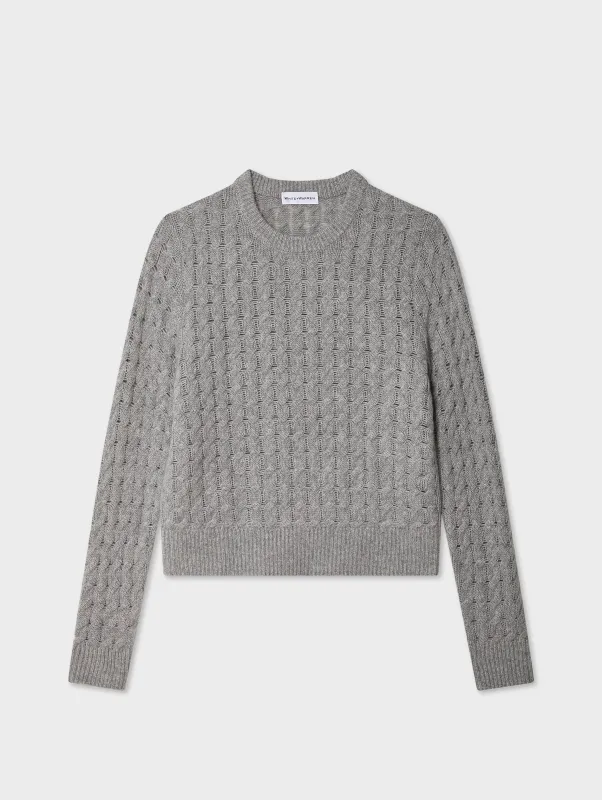 Cashmere Cable Crewneck | Grey Heather sold by White + Warren