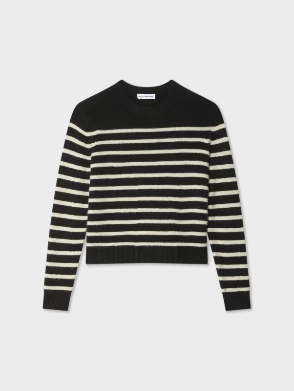 Cashmere Multi Striped Crewneck | Black/Natural sold by White + Warren