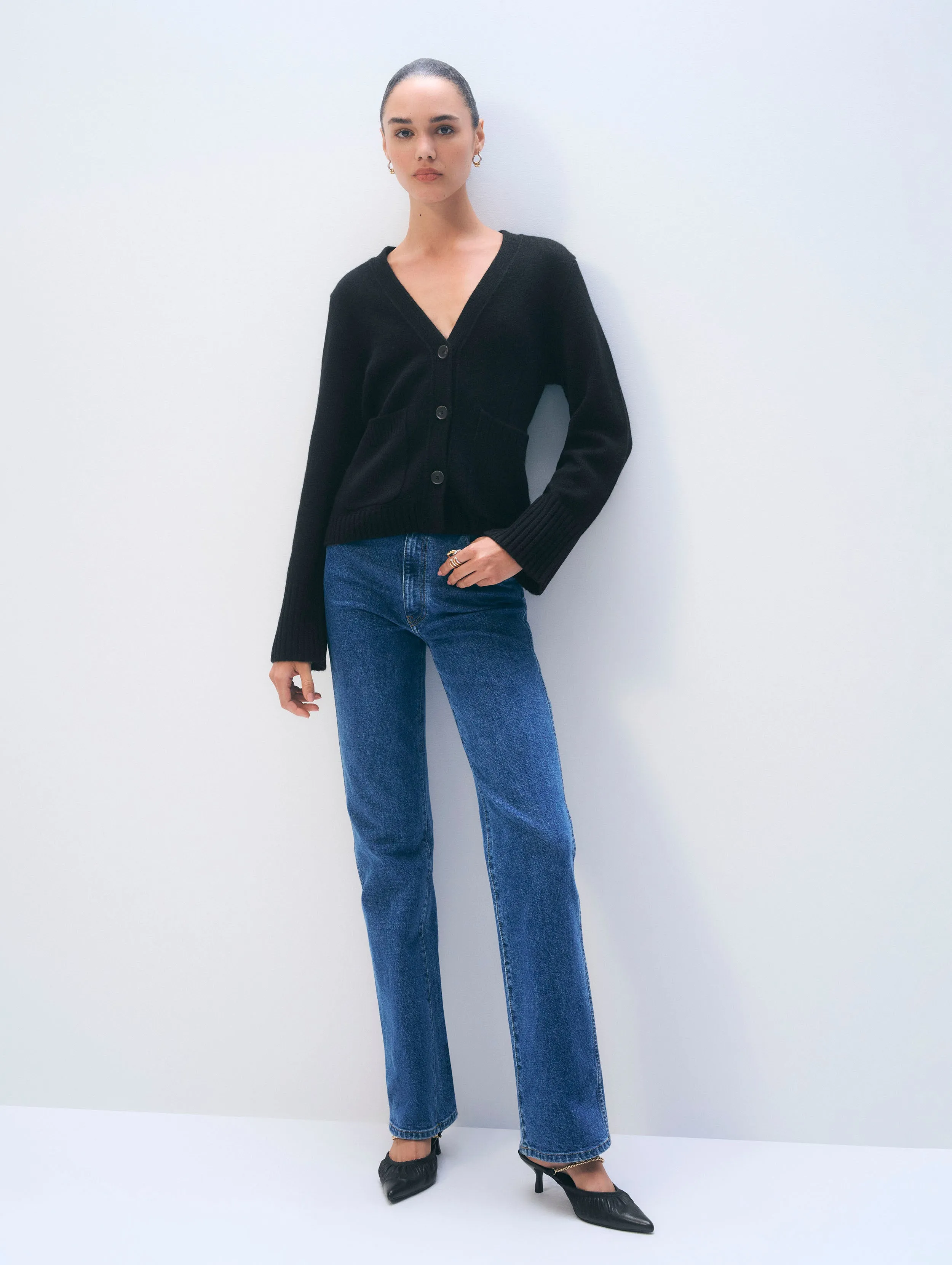 Cashmere Luxe Waisted Cardigan | Black sold by White + Warren product image thumbnail 2