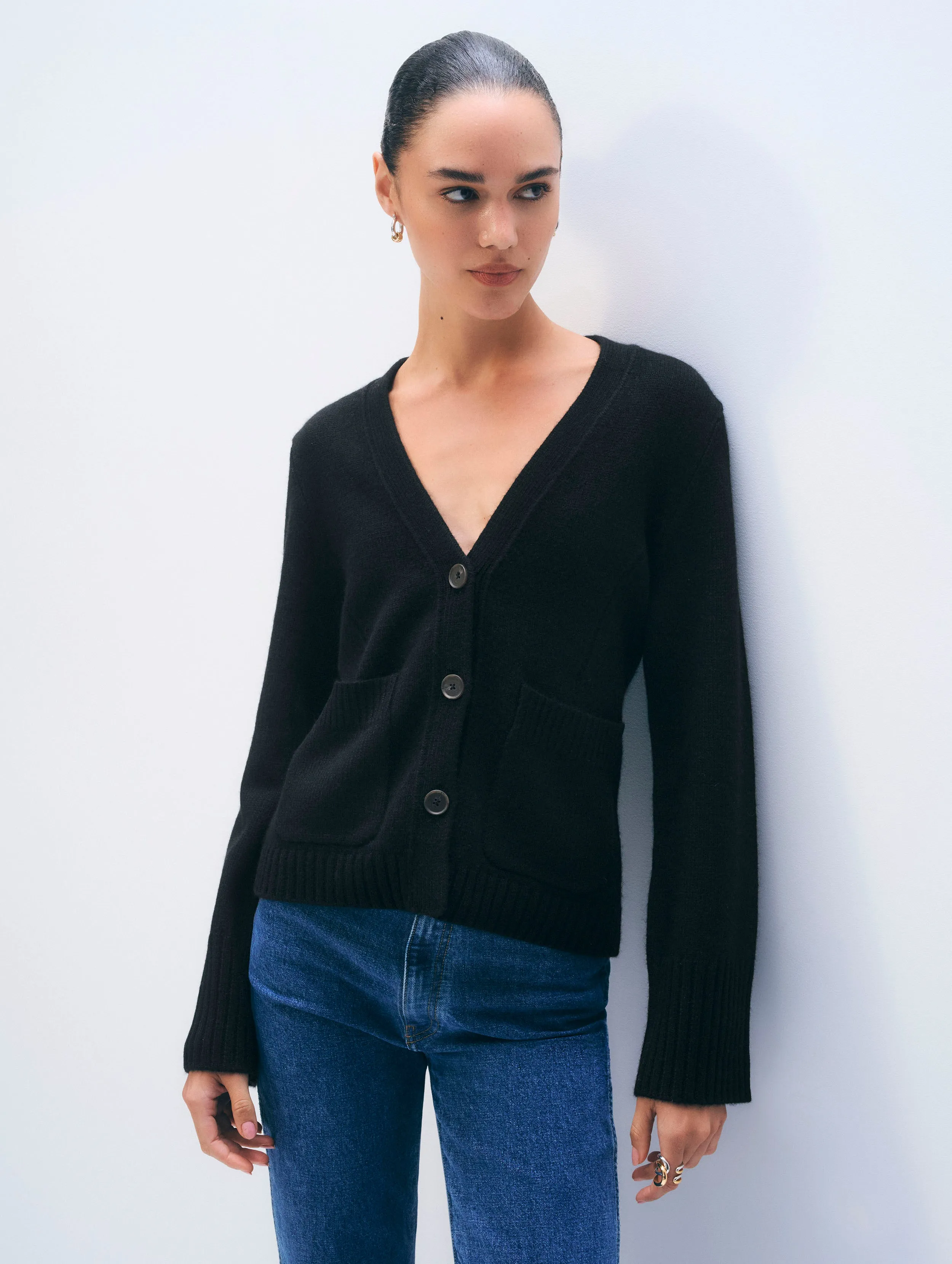 Cashmere Luxe Waisted Cardigan | Black sold by White + Warren