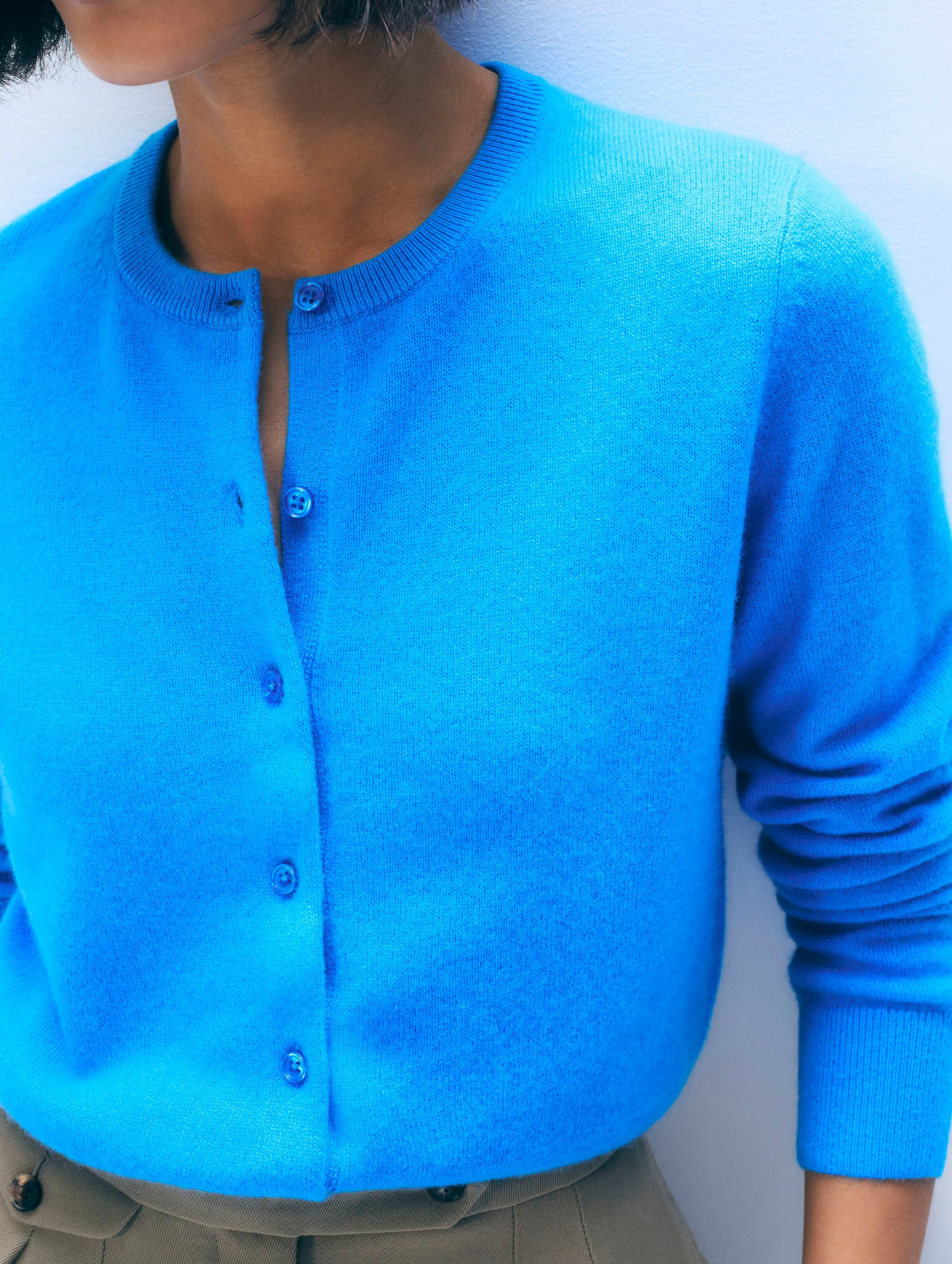 Cashmere Crewneck Cardigan | Cerulean Blue sold by White + Warren product image thumbnail 2