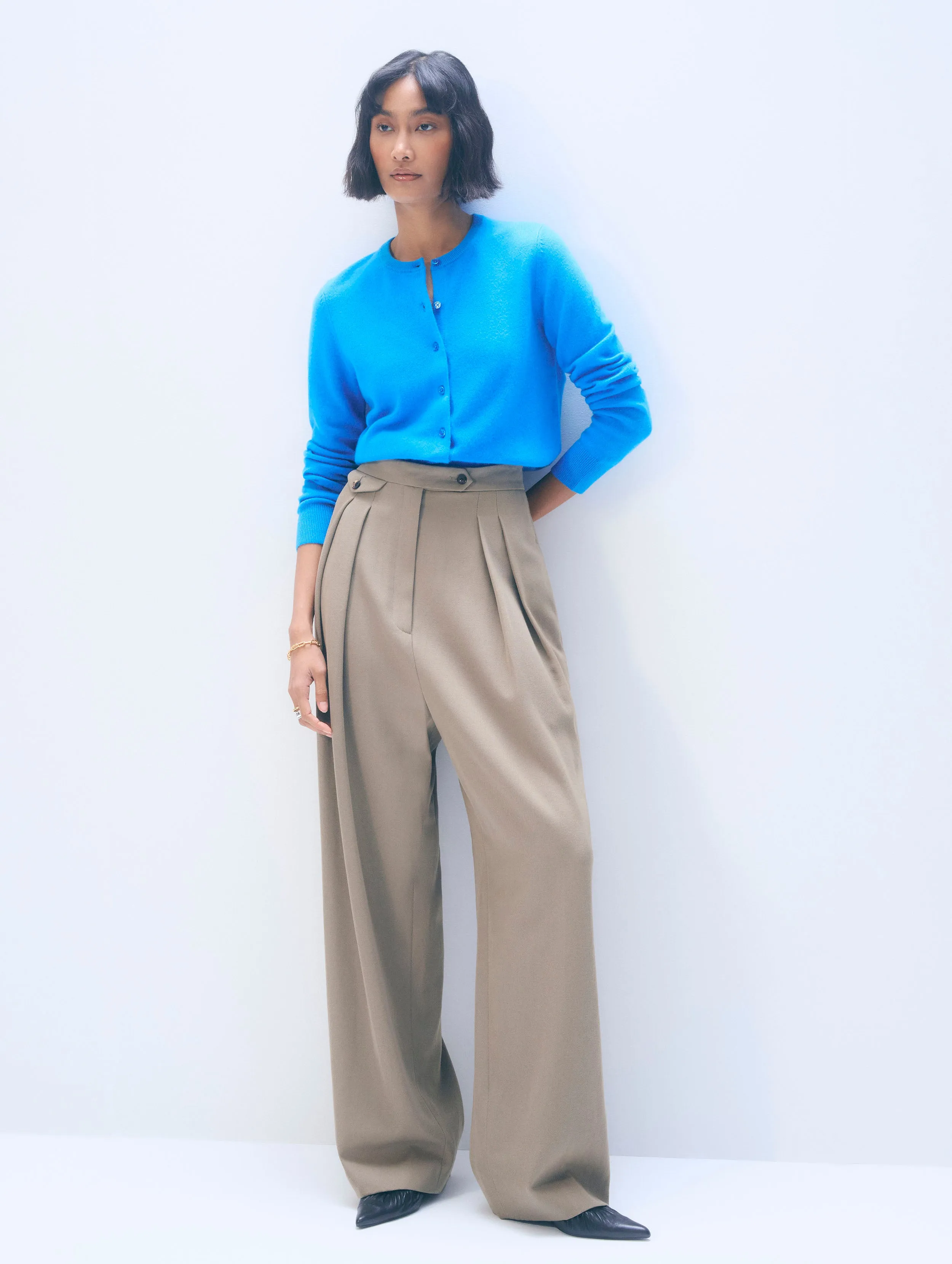 Cashmere Crewneck Cardigan | Cerulean Blue sold by White + Warren product image thumbnail 3