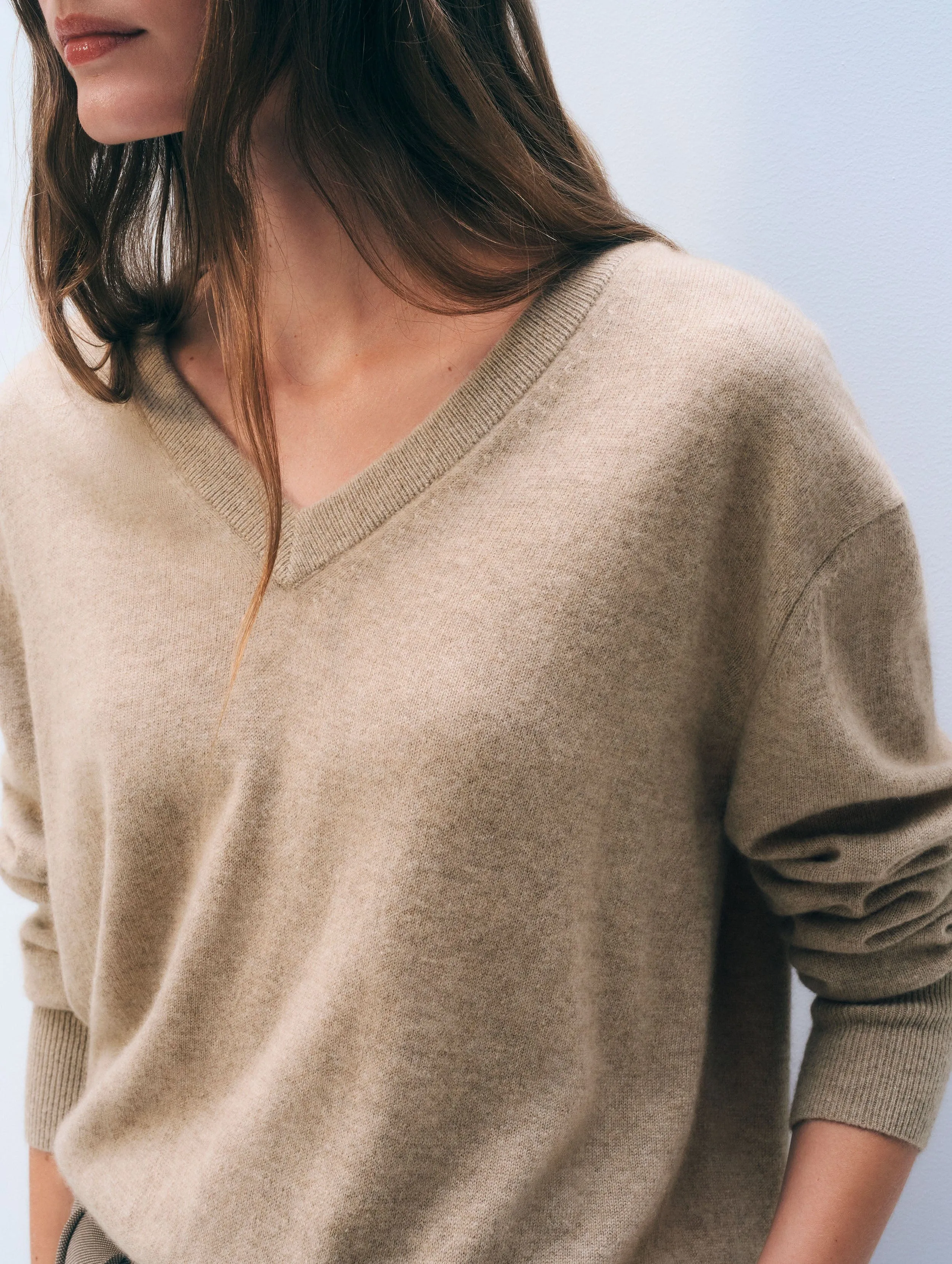 Cashmere V Neck | Taupe Heather sold by White + Warren product image thumbnail 2