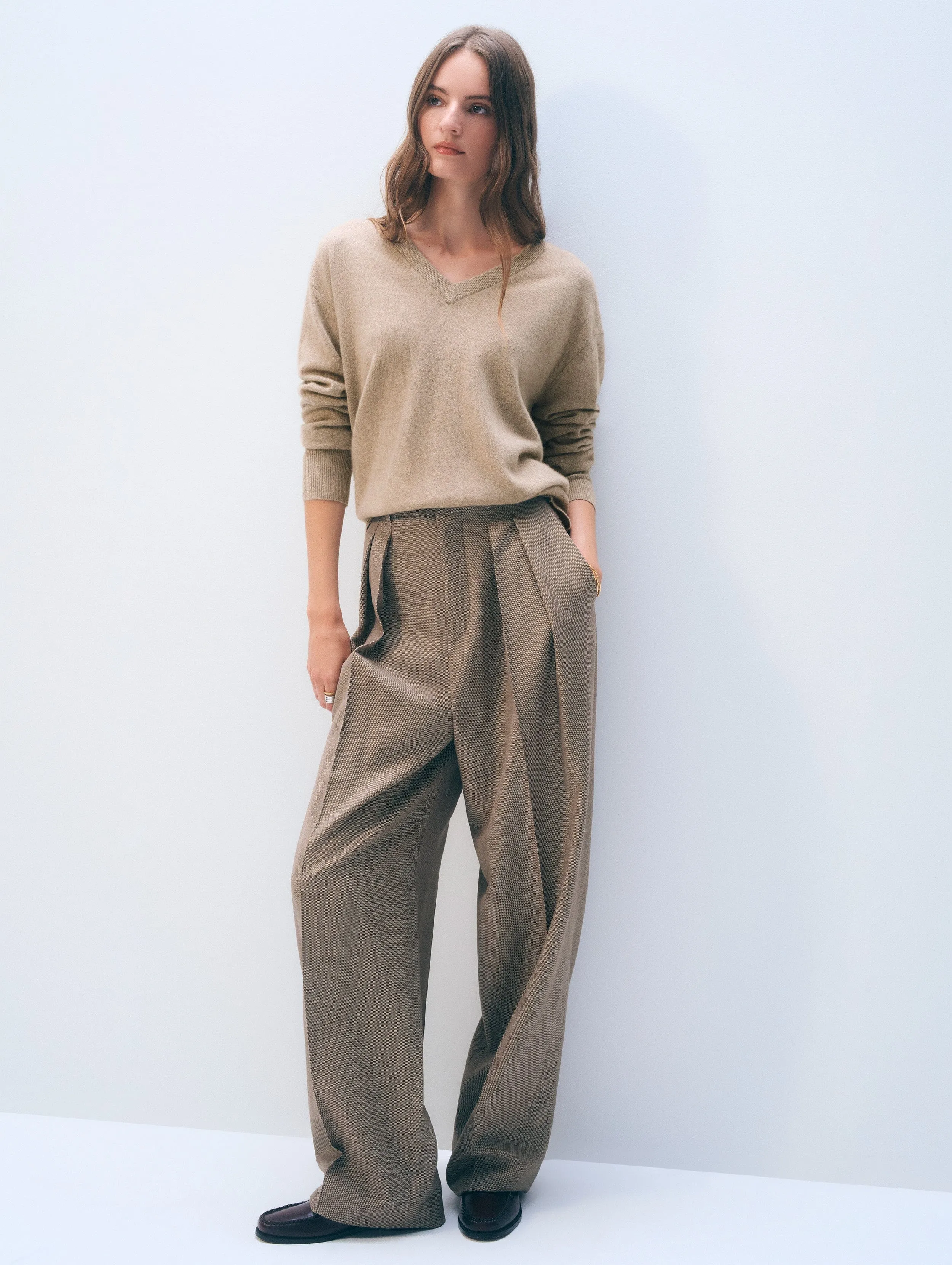 Cashmere V Neck | Taupe Heather sold by White + Warren product image thumbnail 3