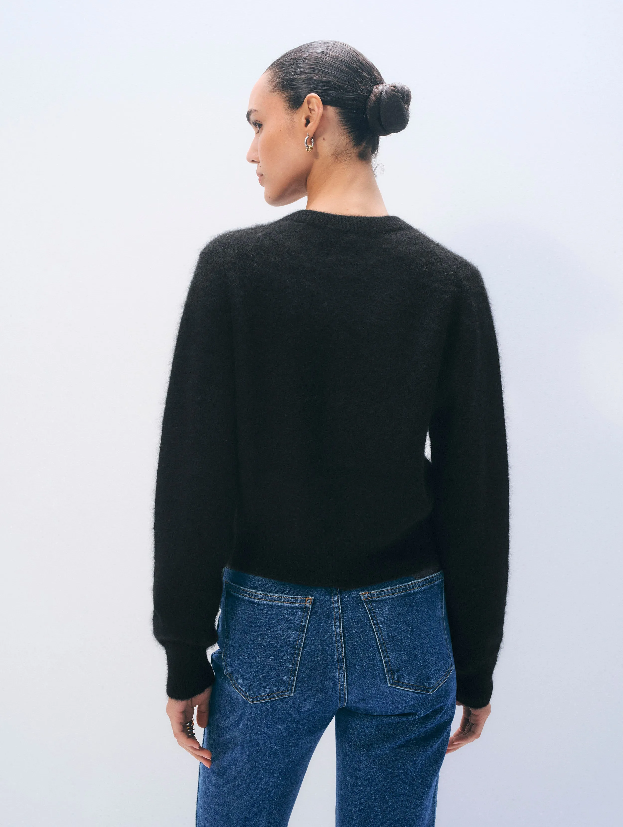 Brushed Cashmere Crewneck Cardigan | Black sold by White + Warren product image thumbnail 3