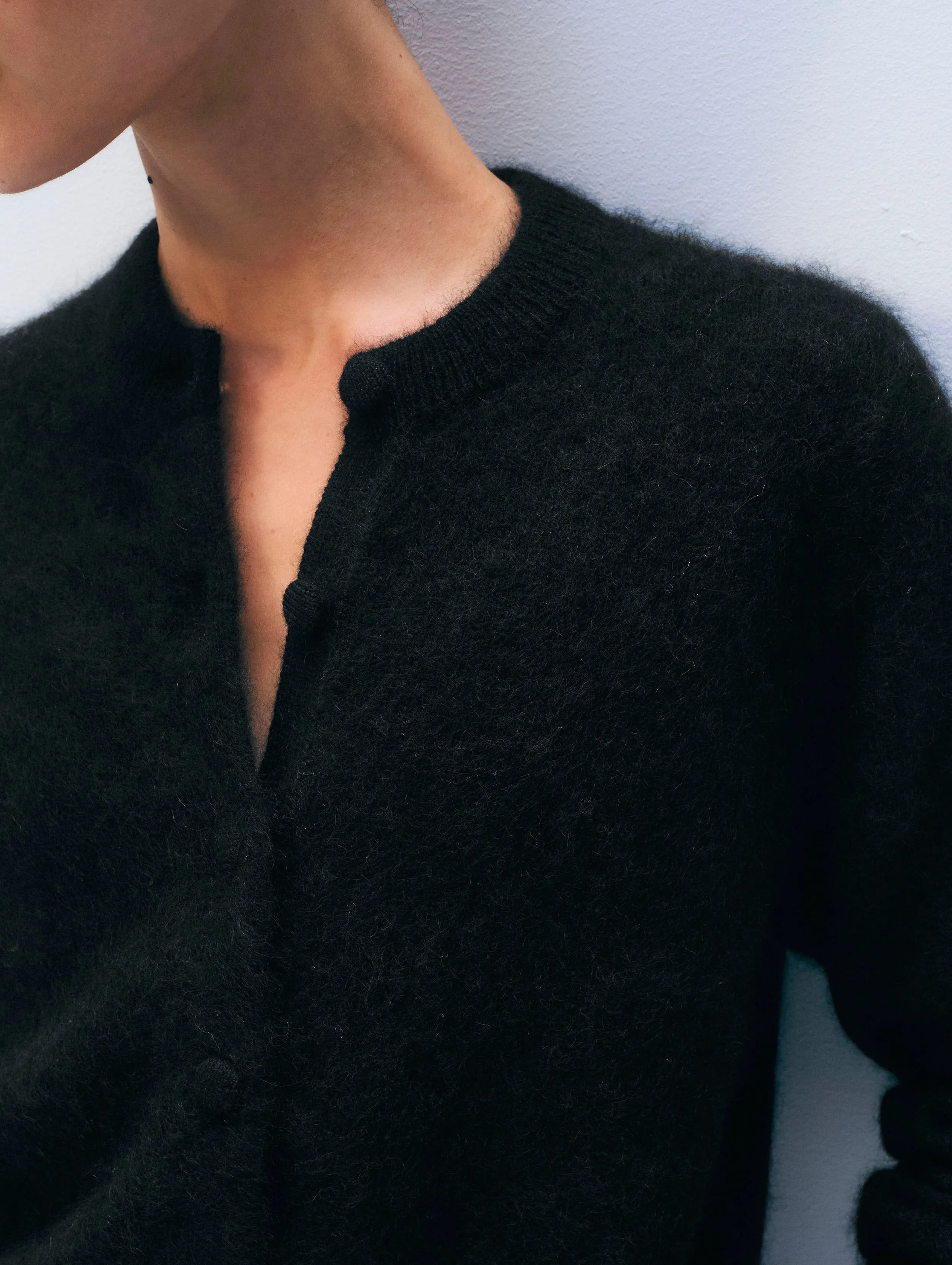 Brushed Cashmere Crewneck Cardigan | Black sold by White + Warren product image thumbnail 2