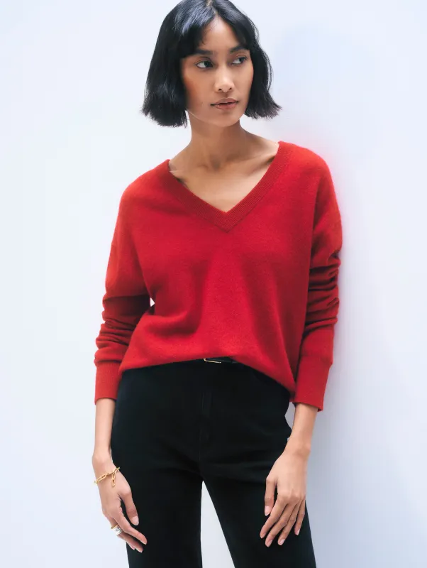 Cashmere V Neck | Deep Crimson sold by White + Warren