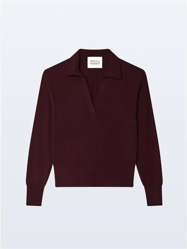 Cashmere Long-Sleeved Polo | Sangria sold by White + Warren product image thumbnail 4