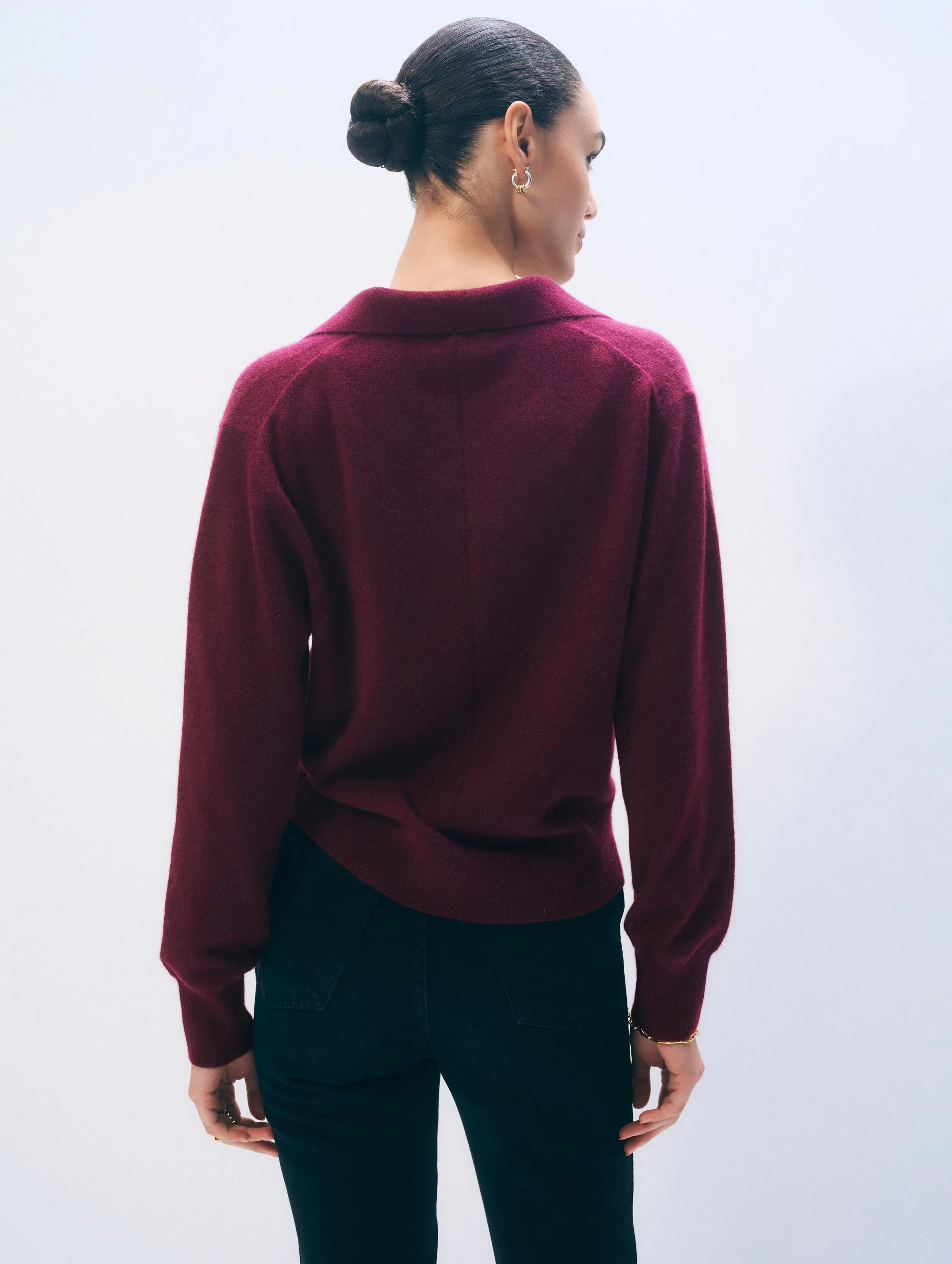 Cashmere Long-Sleeved Polo | Sangria sold by White + Warren product image thumbnail 3