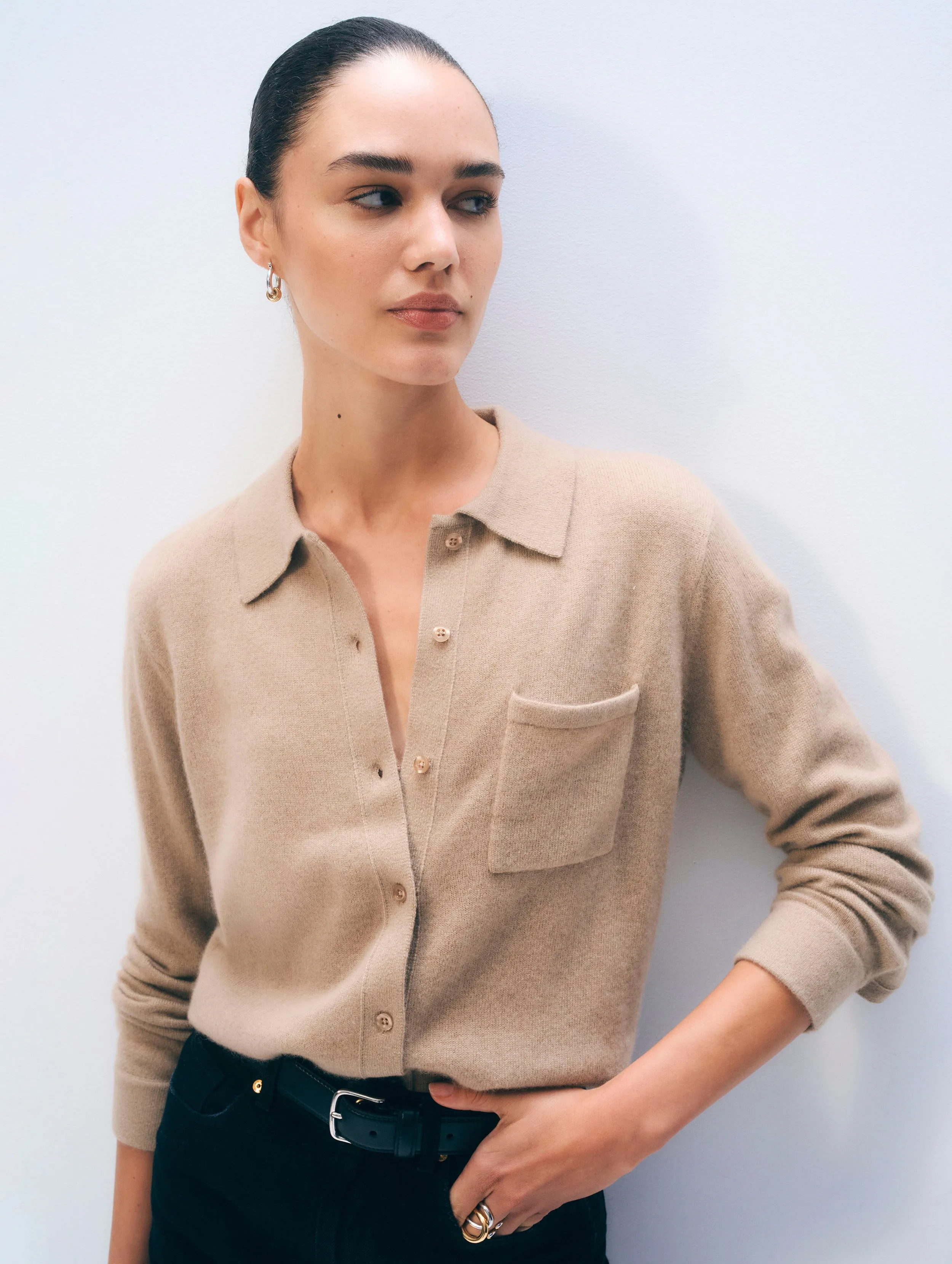 Cashmere Button Shirt | Khaki sold by White + Warren