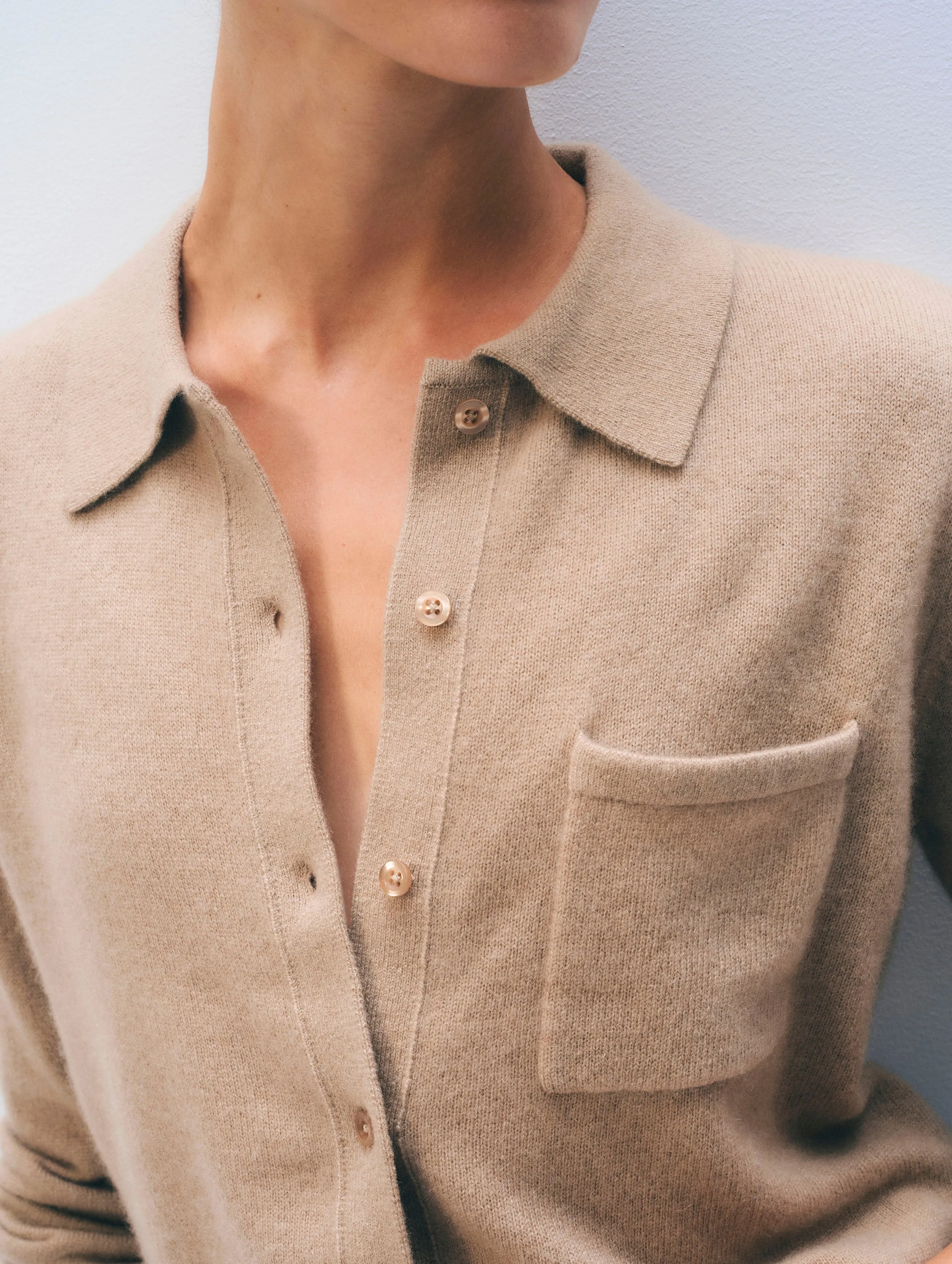 Cashmere Button Shirt | Khaki sold by White + Warren product image thumbnail 2