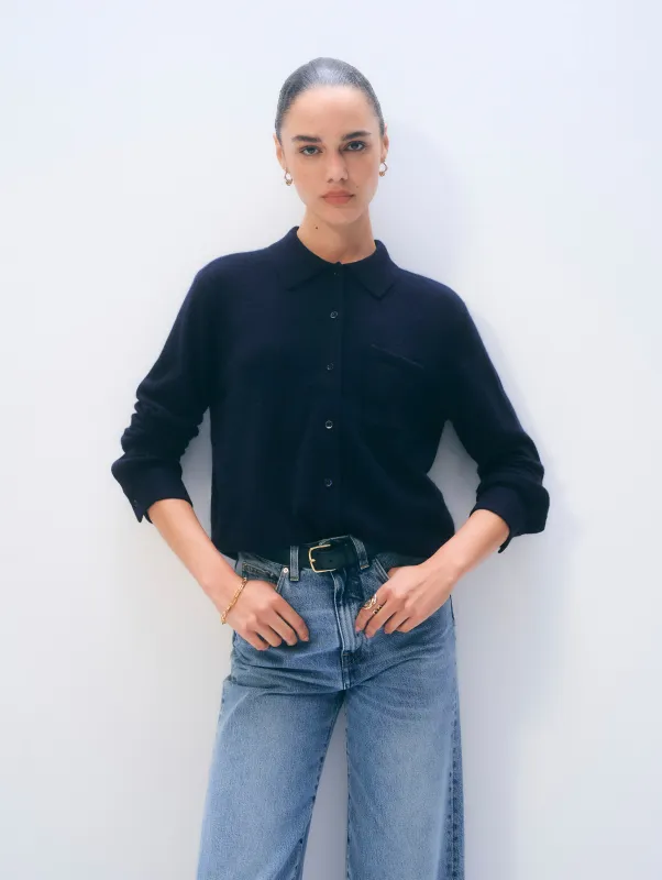 Cashmere Button Shirt | Deep Navy sold by White + Warren