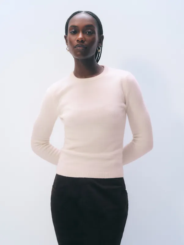 Cashmere Slim Stretch Crewneck | Pink Sand sold by White + Warren